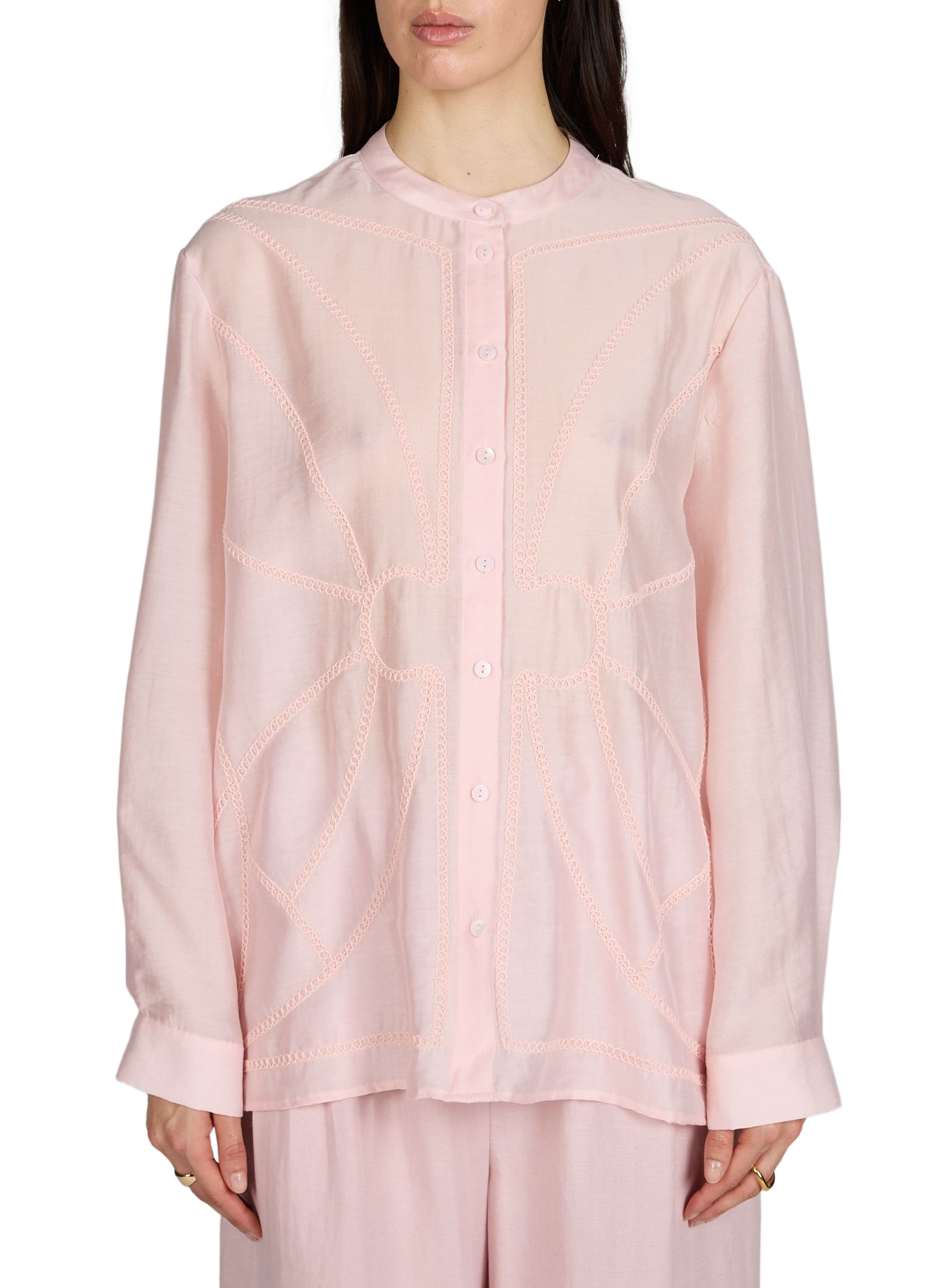 Flowy blouse Objlima with round neck OBJECT Pink