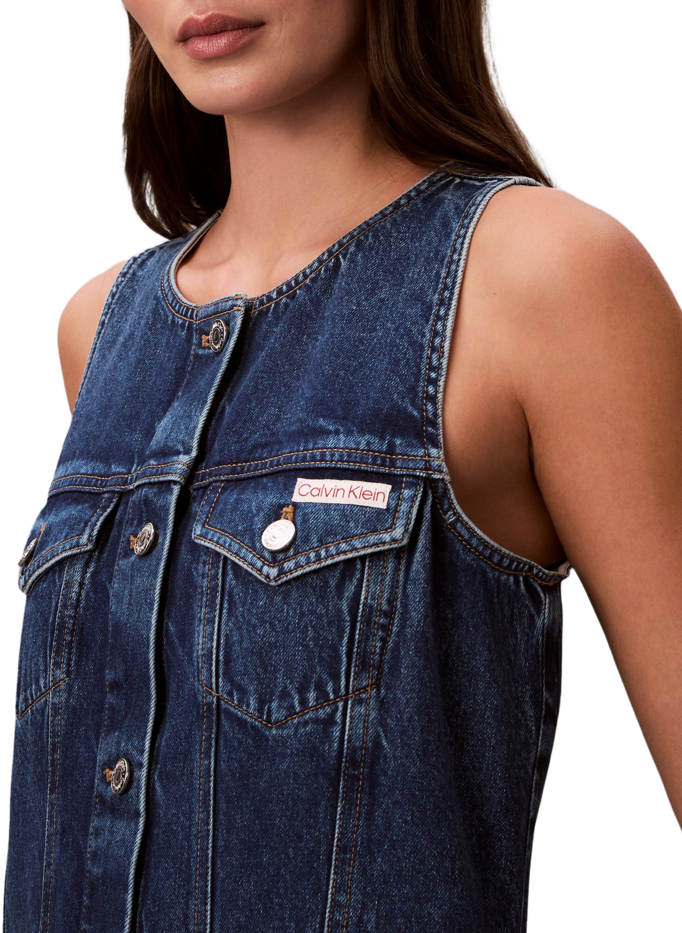Robe sans manches en denim de coton CALVIN KLEIN Bleu