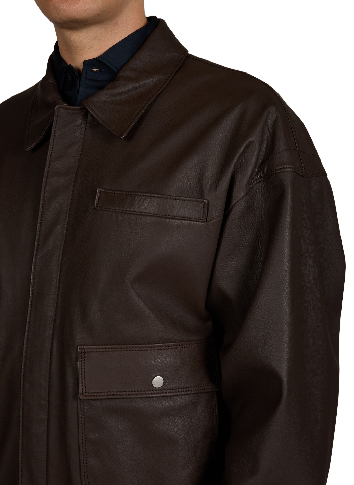 Bomber with chest pocket in leather CARRER Brown