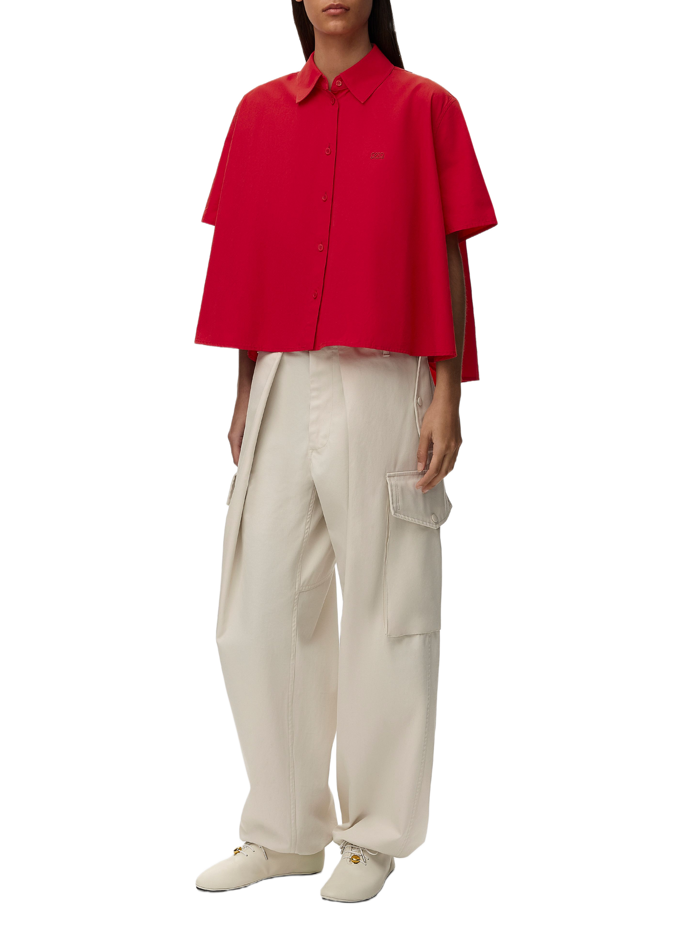 Chemise trapèze à manches courtes en coton LOEWE Rouge