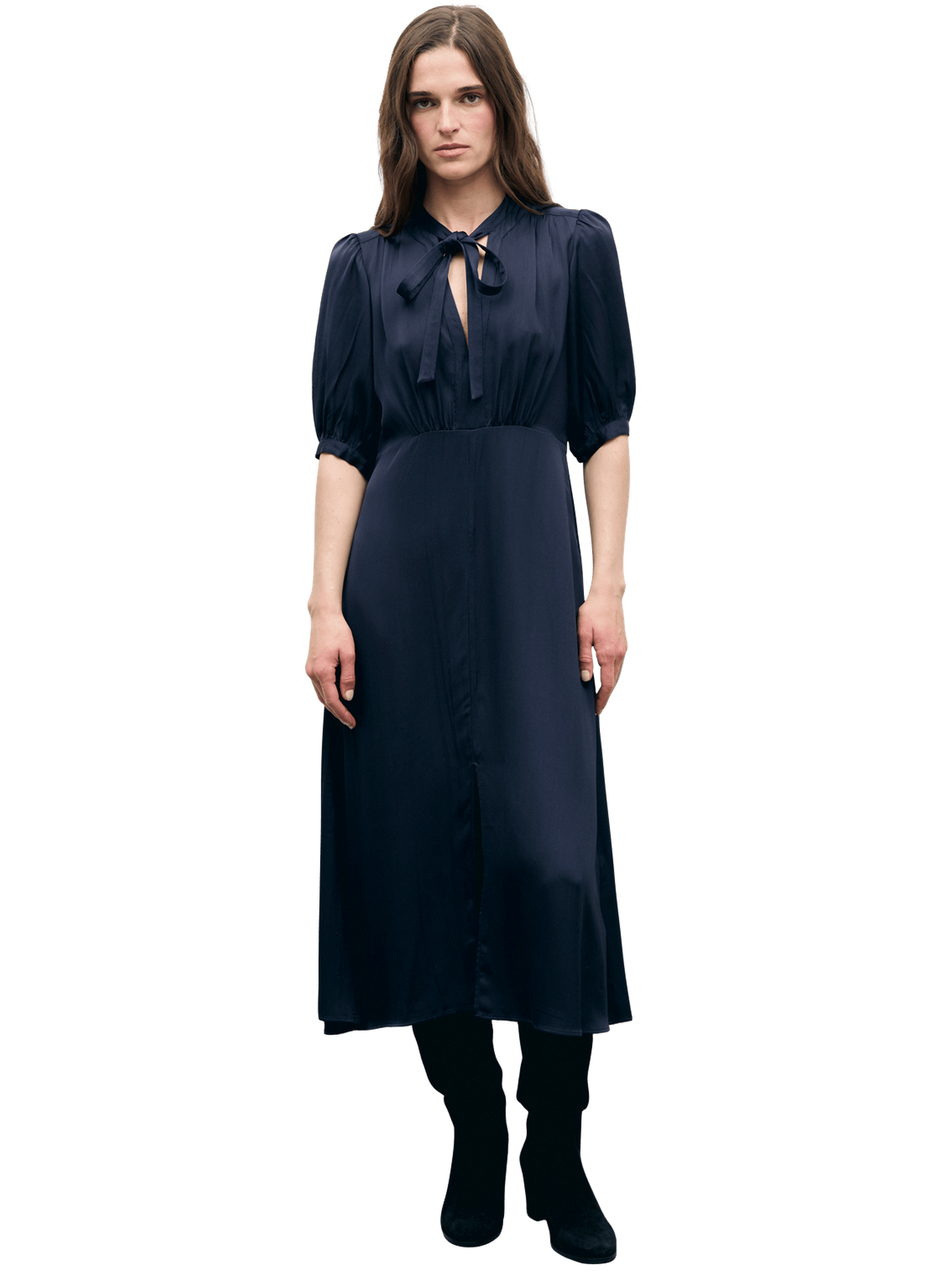 Robe midi cintrée en satin - chani GERARD DAREL Bleu