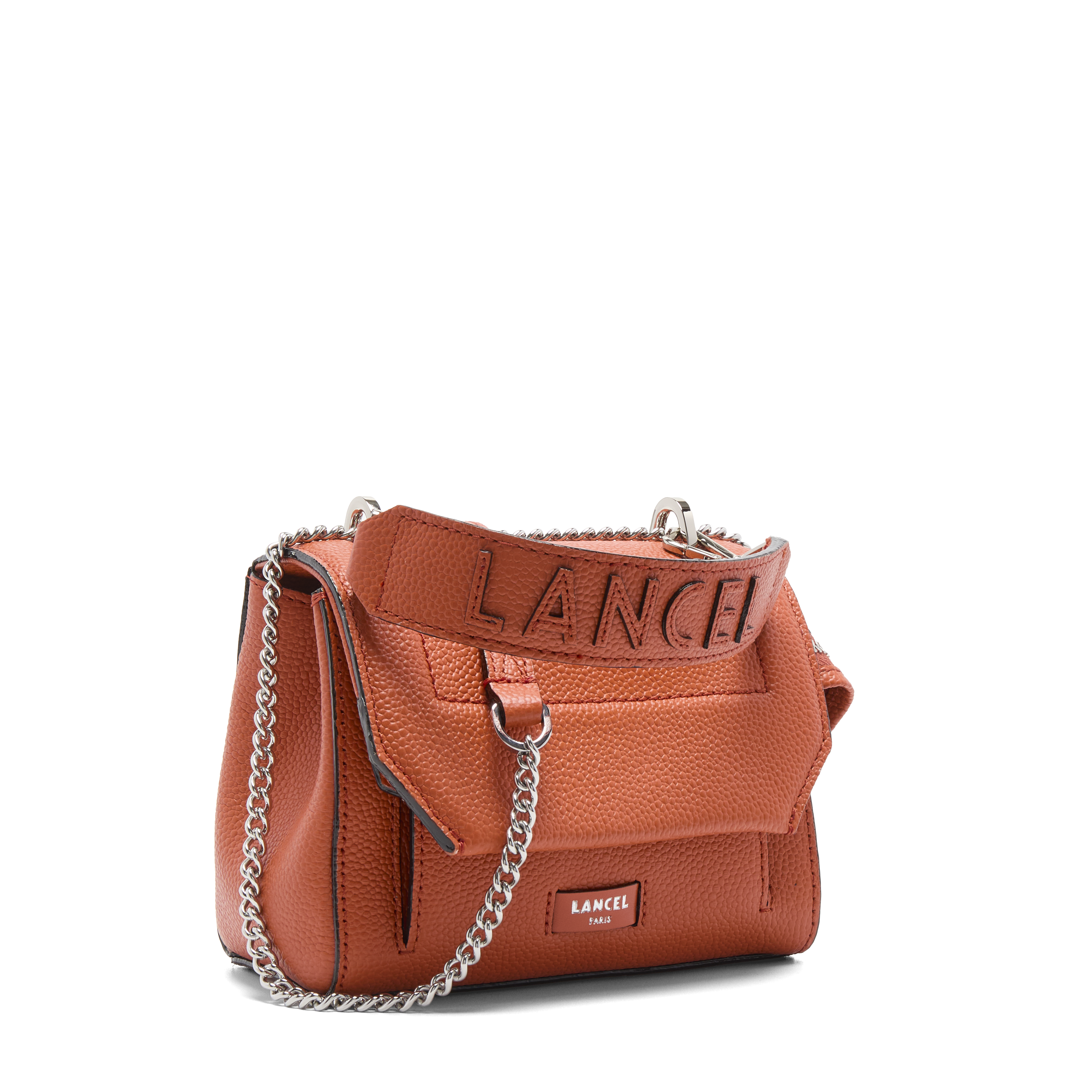 Klep tas s - ninon door Lancel, kalfsleer met korrel en glad, oranje, metalen afwerking, klep met metalen sluiting. LANCEL Oranje