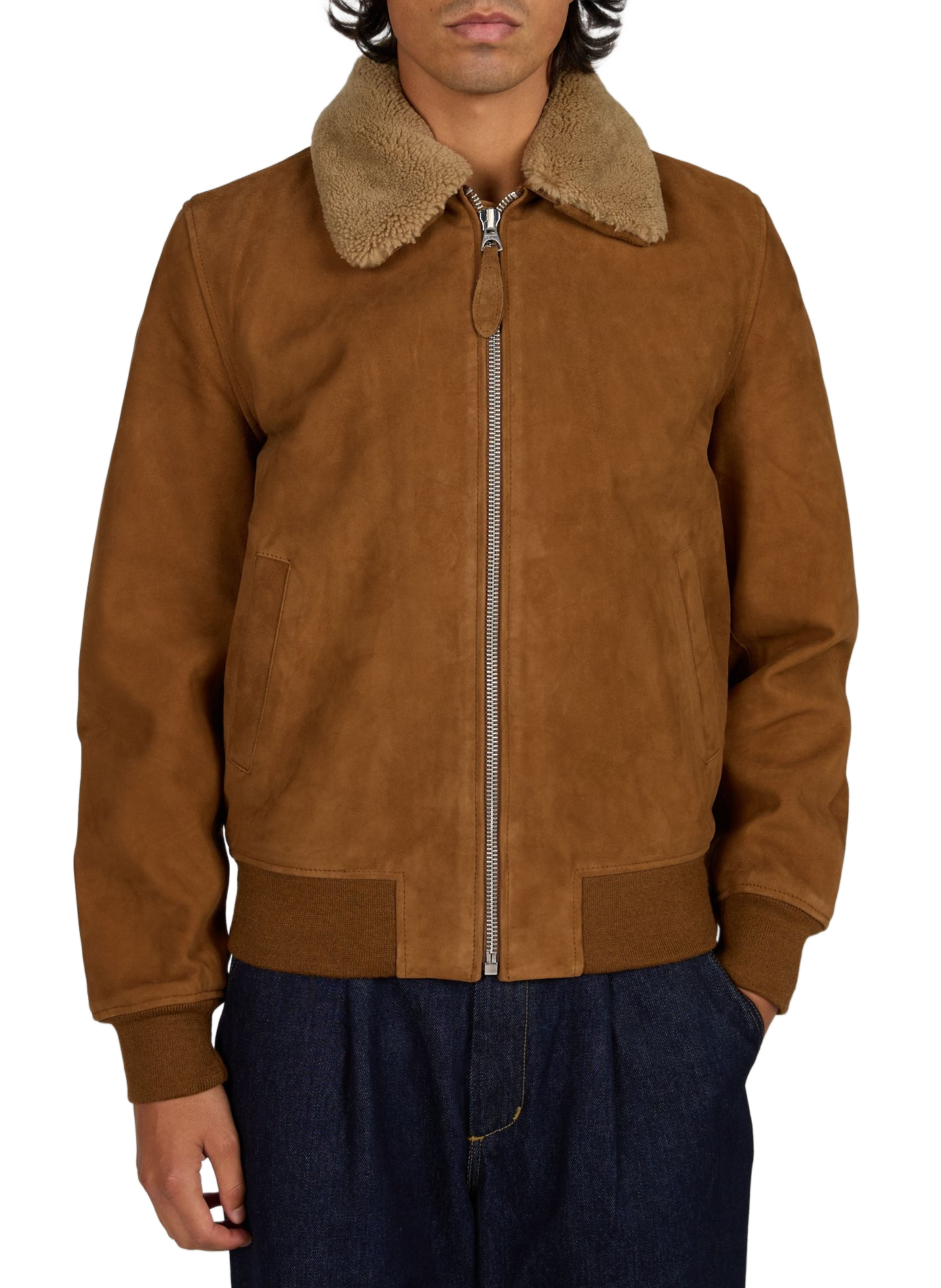 Blouson droit en cuir suédé SCHOTT Marron