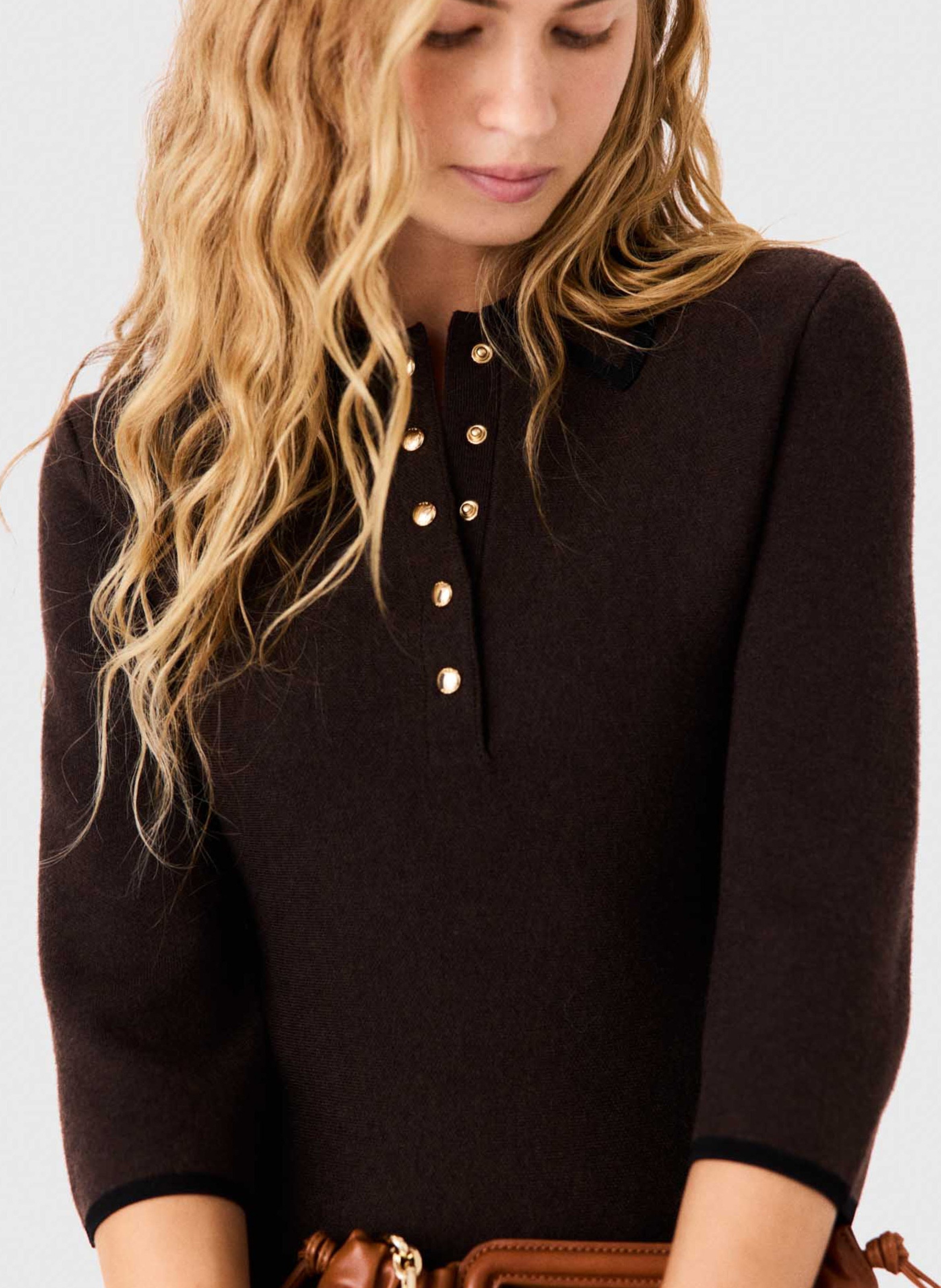 Robe-chemise courte à manches 3/4 MAJE Marron
