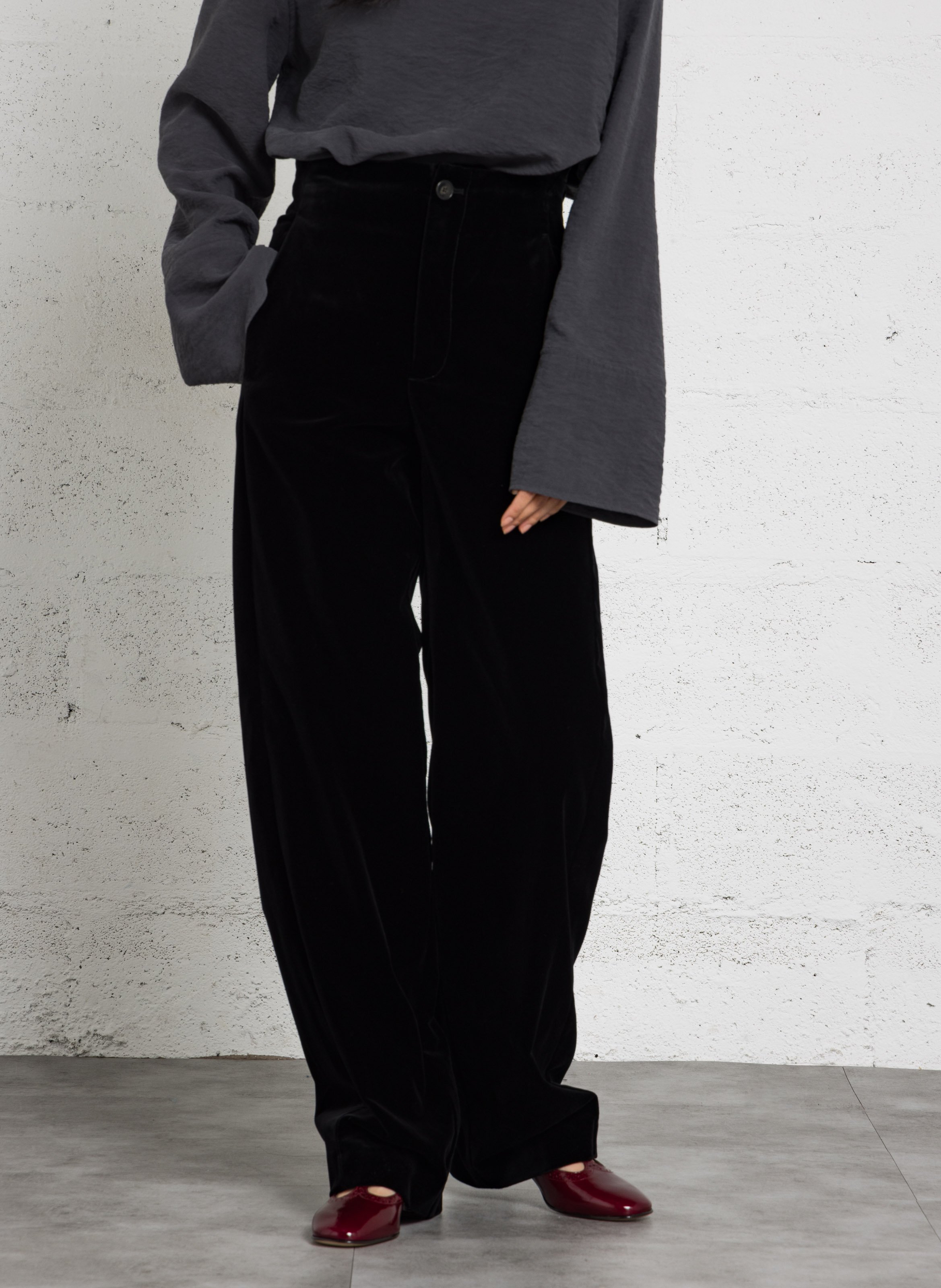 Pantalon large velours en coton celestin SOEUR Noir