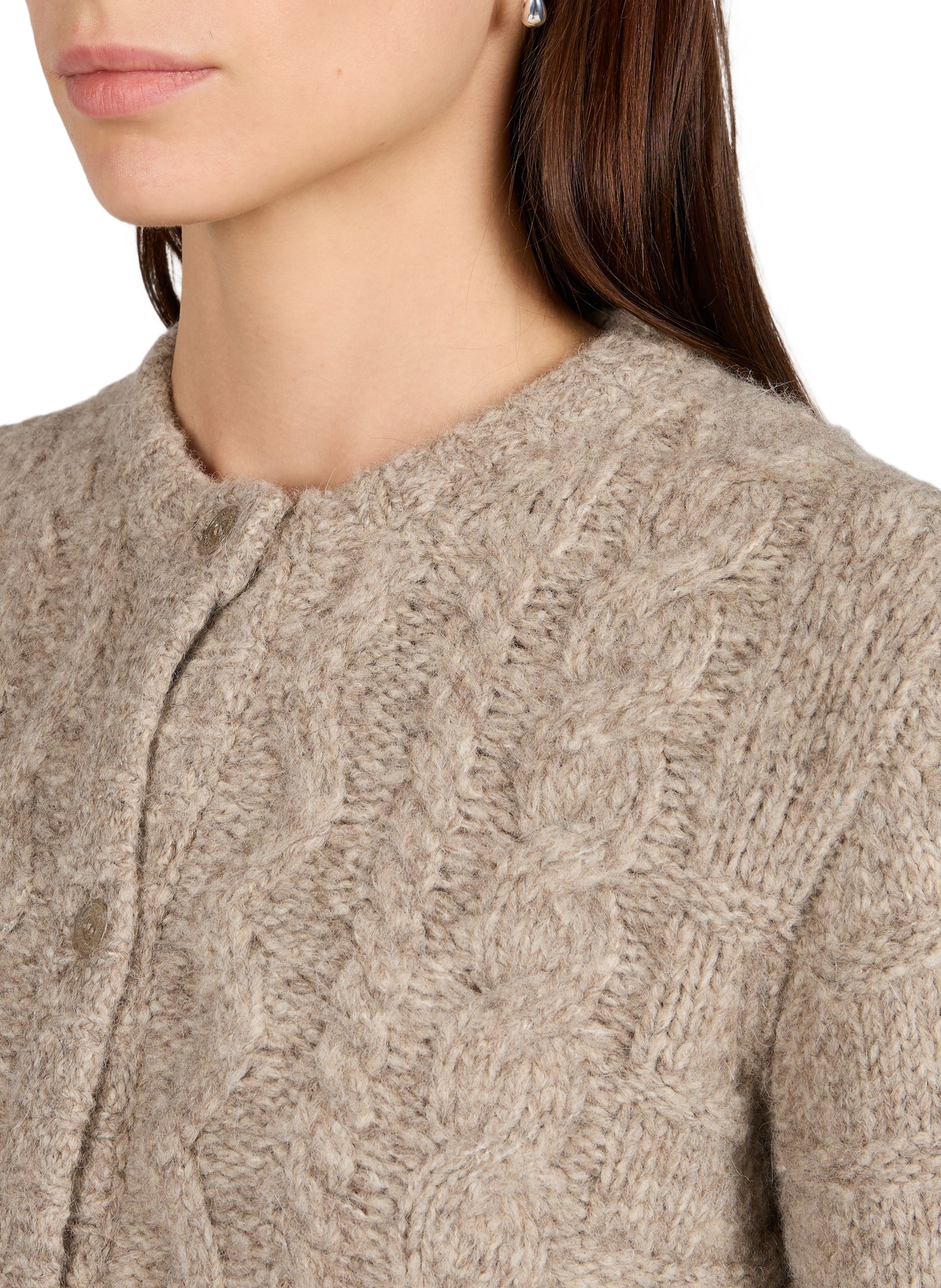 Straight round neck cardigan with overlaid mixed wool ACNE STUDIOS Beige