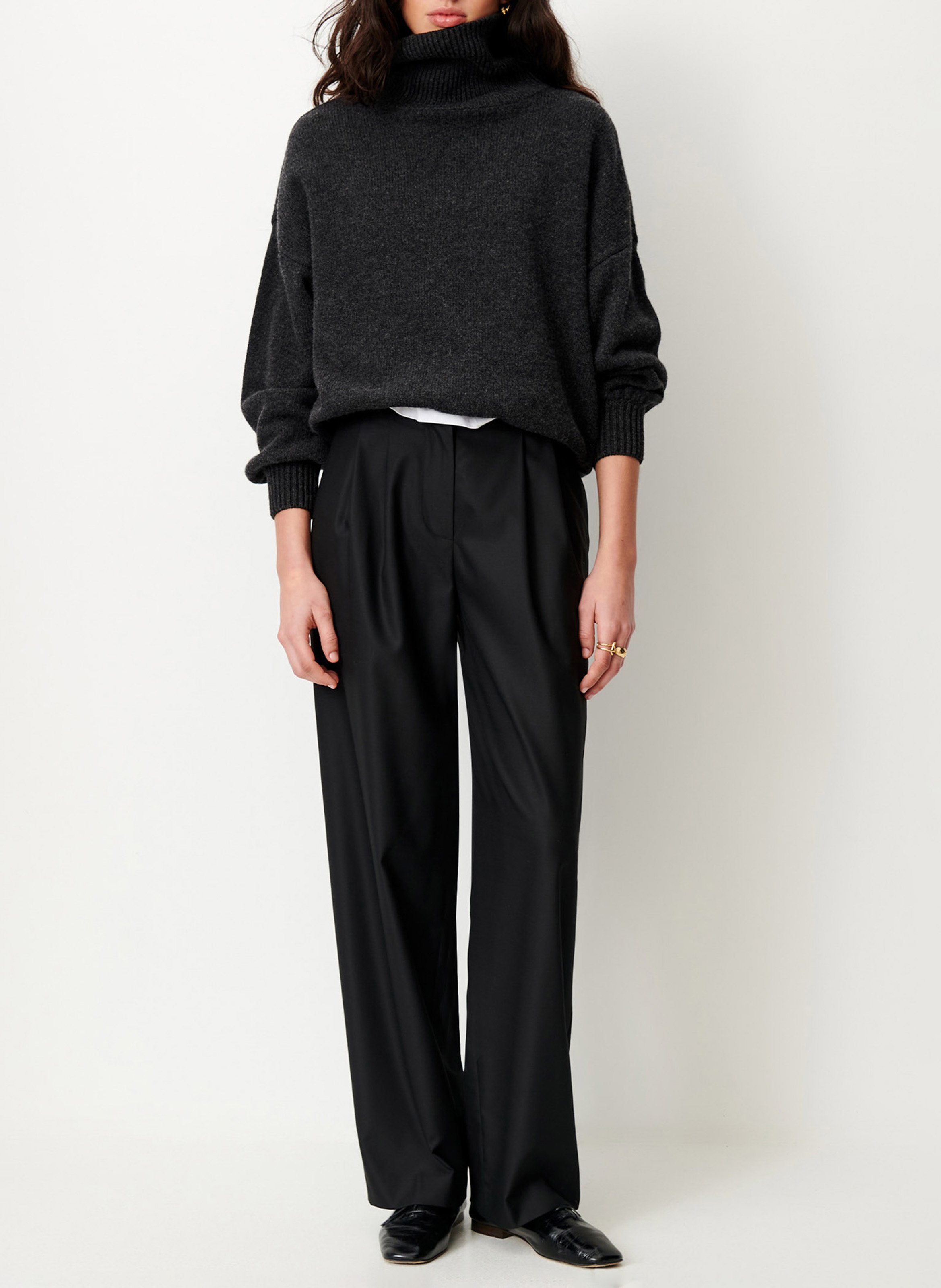 Pantalon droit taille haute à pinces bodam SESSUN Noir