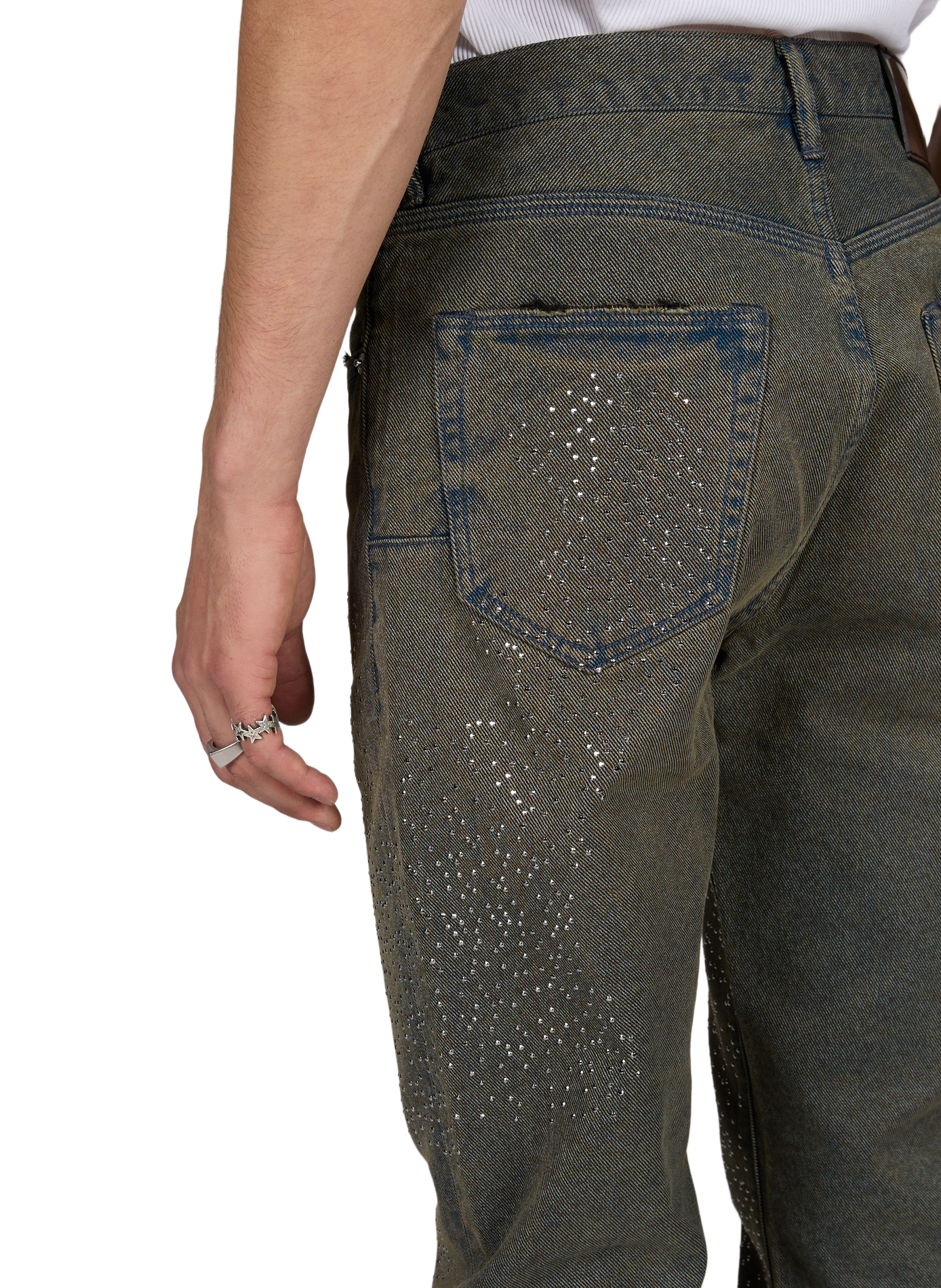 Gerade geschnittene, verwaschene Jeans mit Strasssteinen PURPLE BRAND Blau