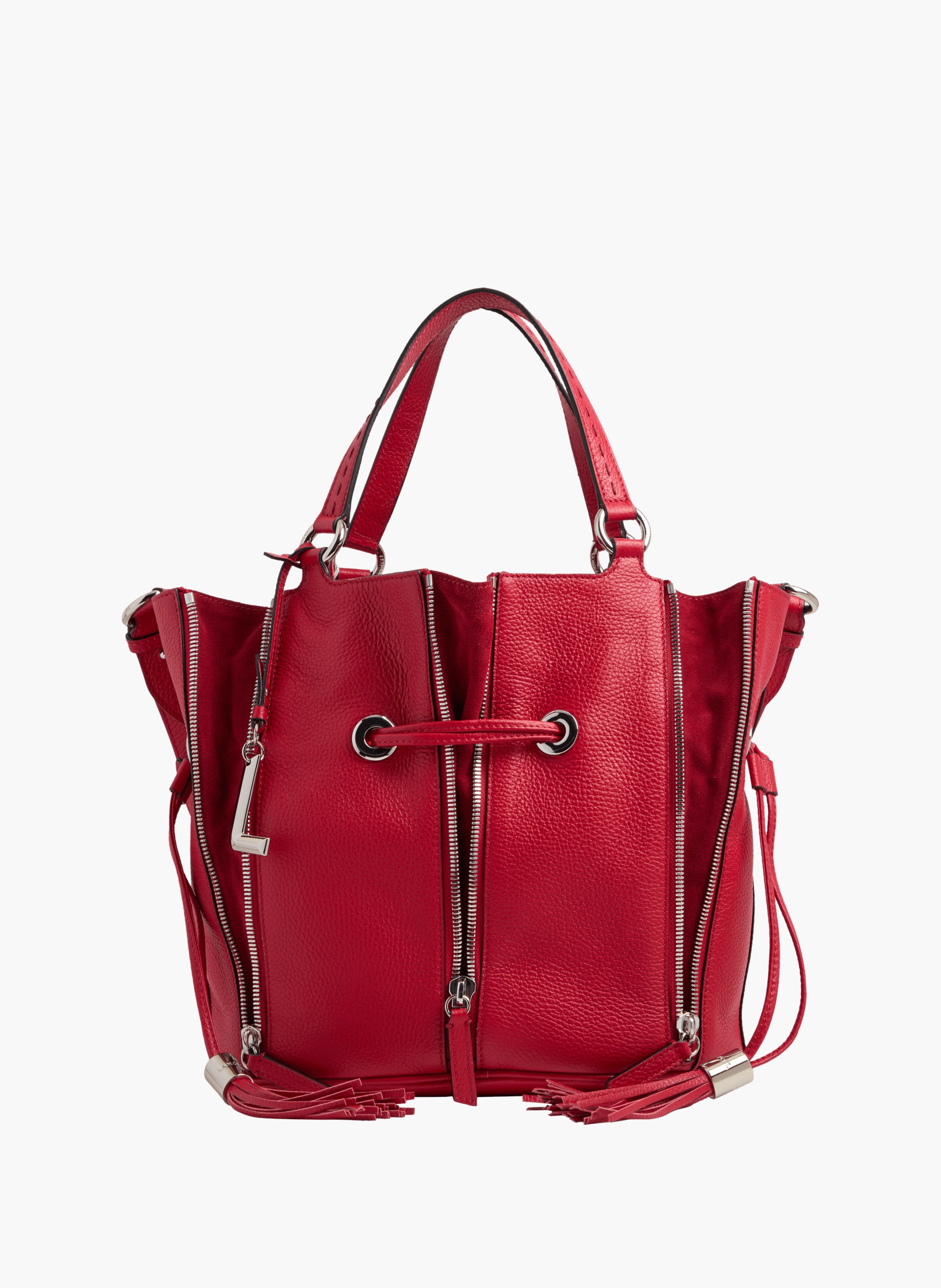 Sac seau premier flirt de lancel en animation 150y multizip : cuirs de vachette graine & suede LANCEL Rouge