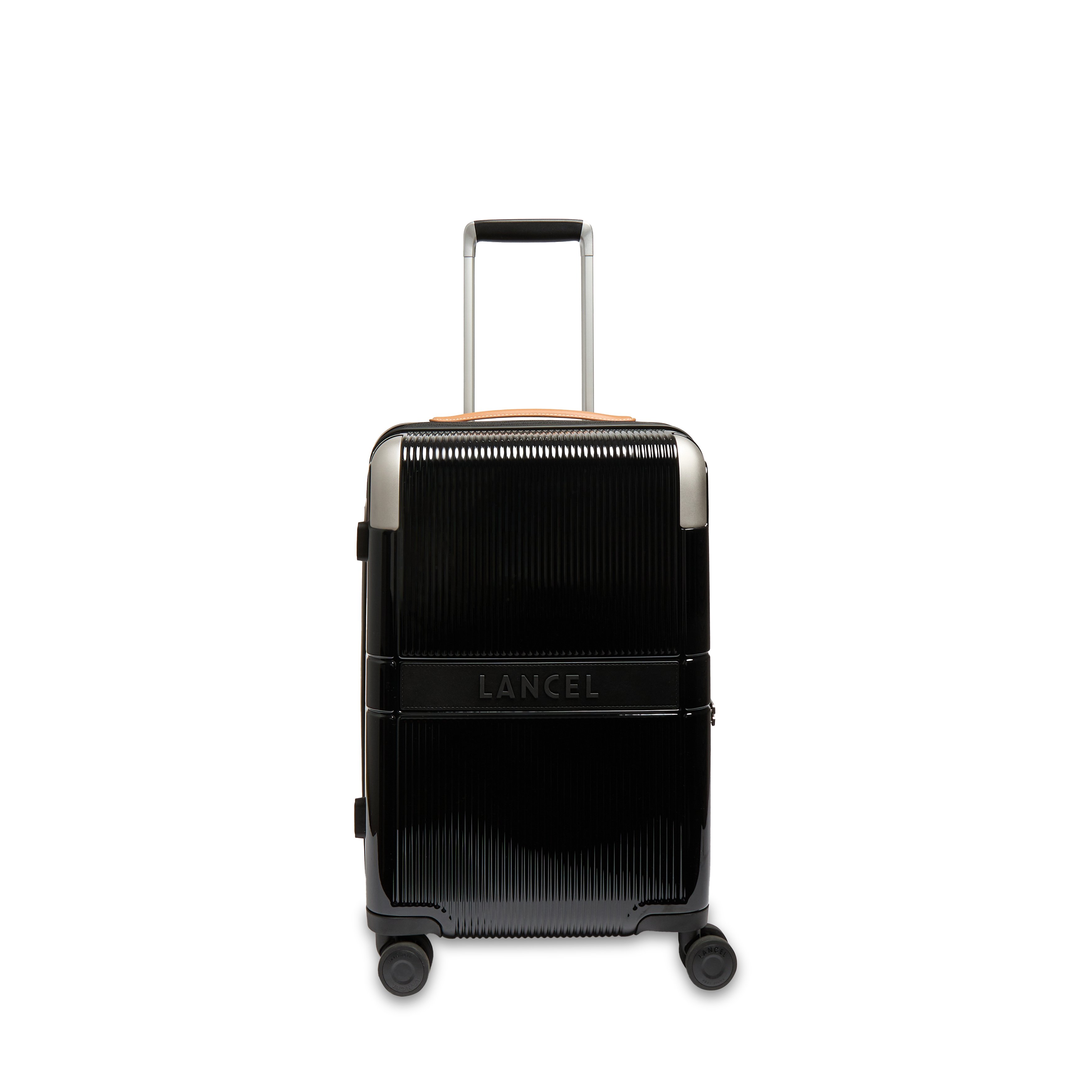 Handbagage met 4 wielen, uitbreidbare rits, met het Lancel-embleem van polycarbonaat en leer. LANCEL Zwart
