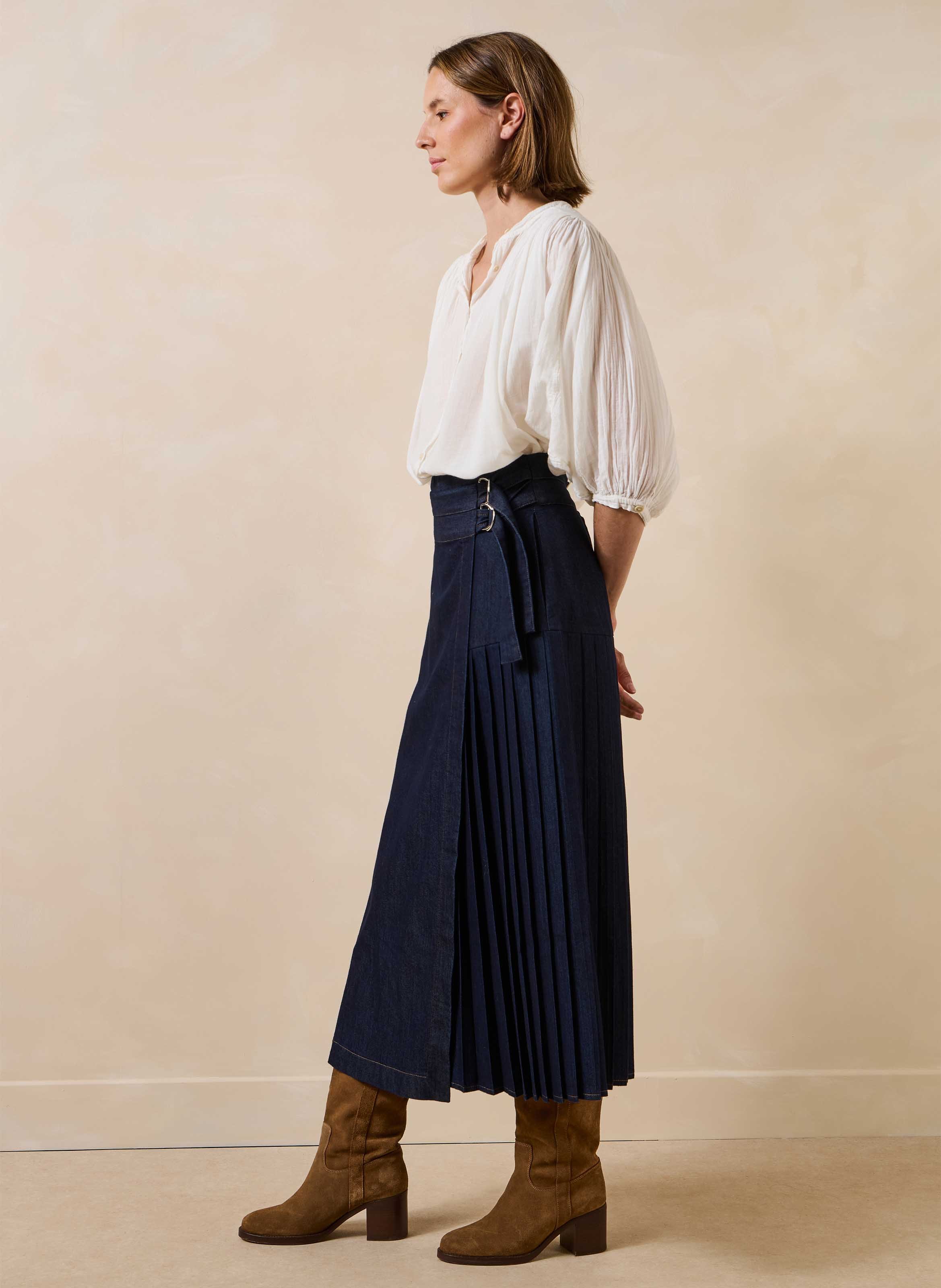 Midi-overslagrok van katoenmixdenim LA FEE MARABOUTEE Blauw