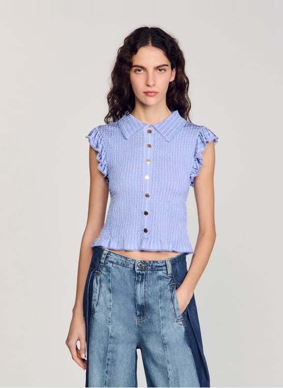 Top col chemise rayée Bleu by SANDRO SANDRO Top col chemise rayée Bleu