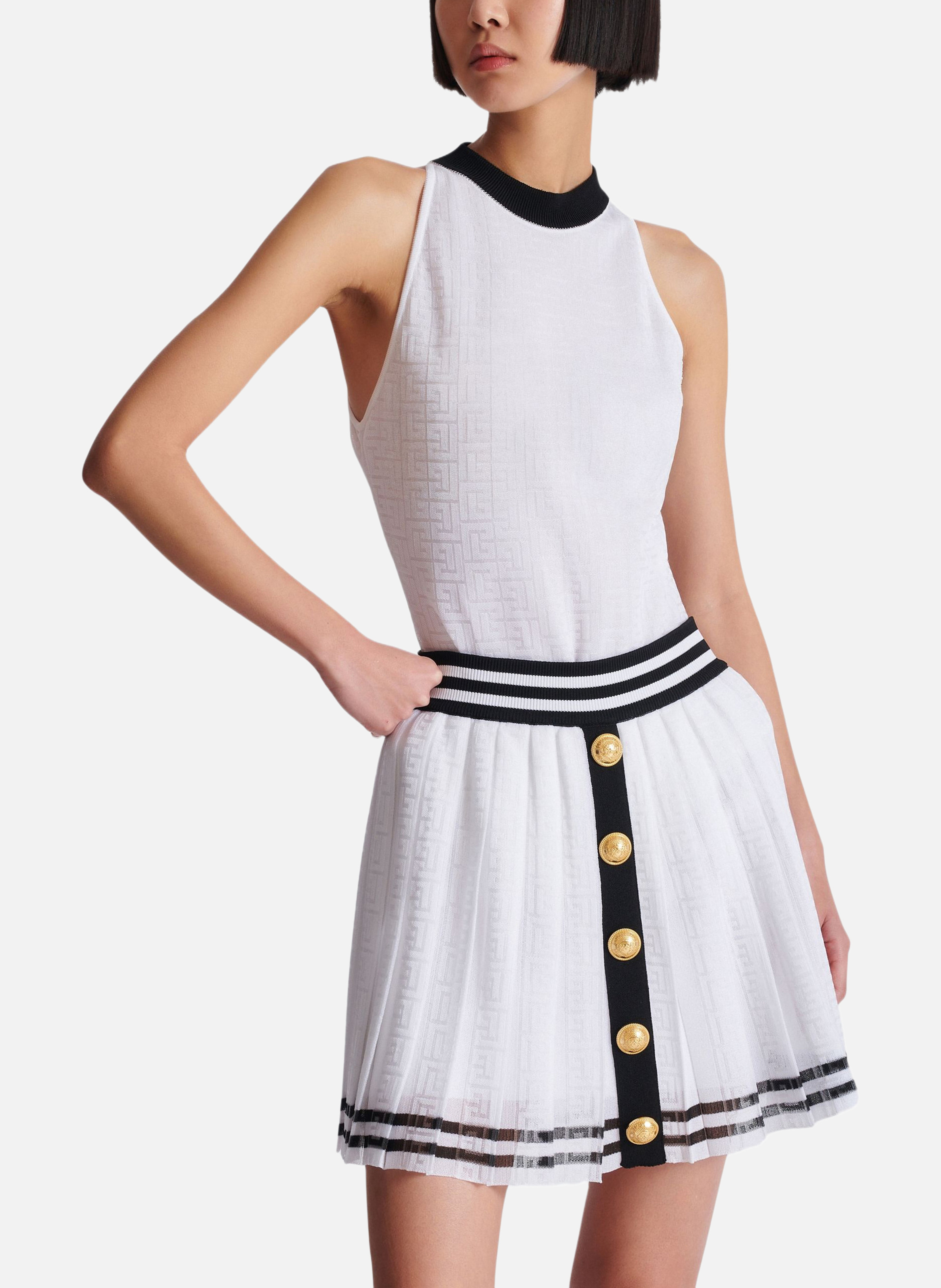 Body bicolore en maille monogrammée BALMAIN Blanc