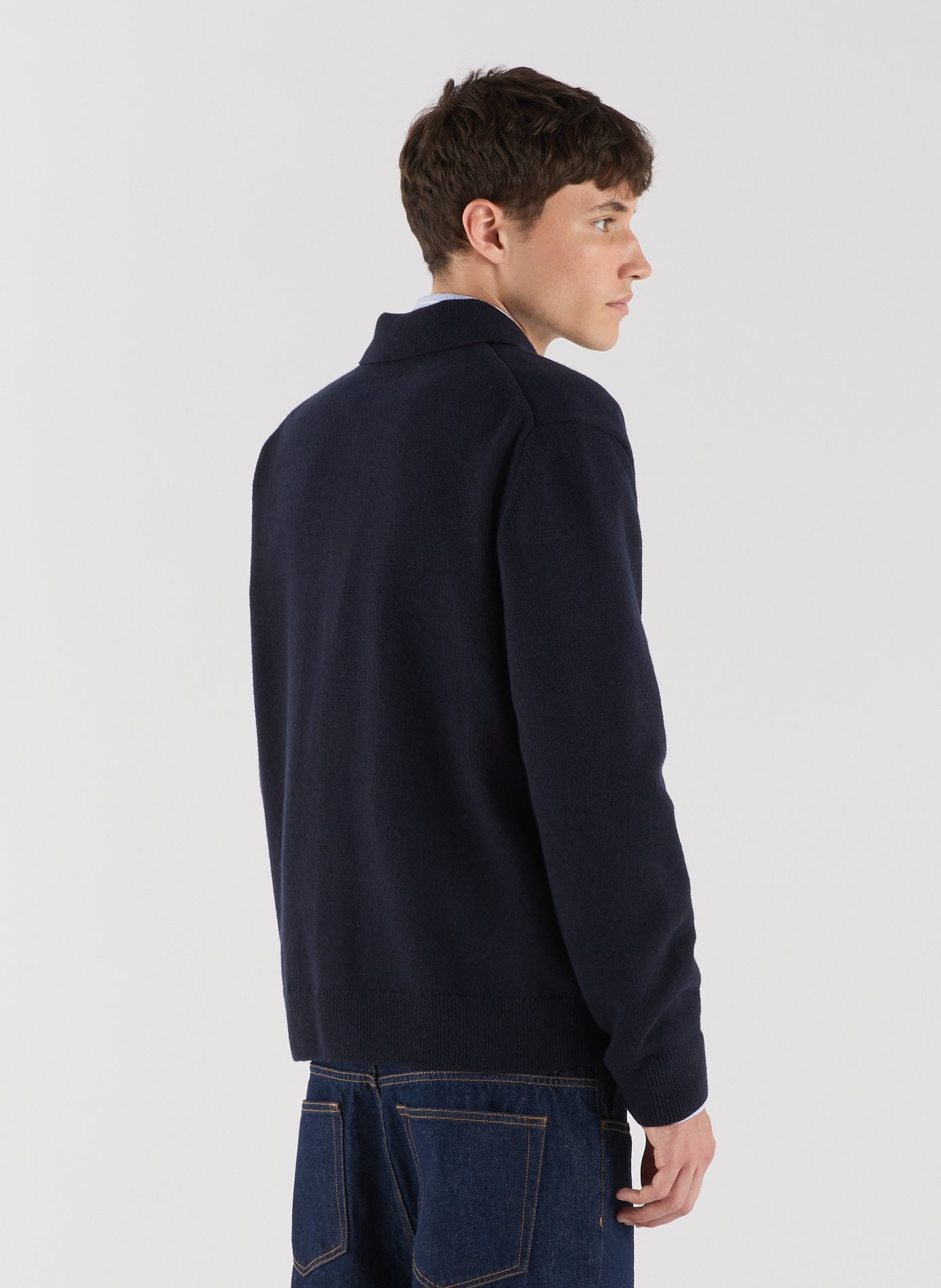 Wool polo collar cardigan SAISON 1865 Blue