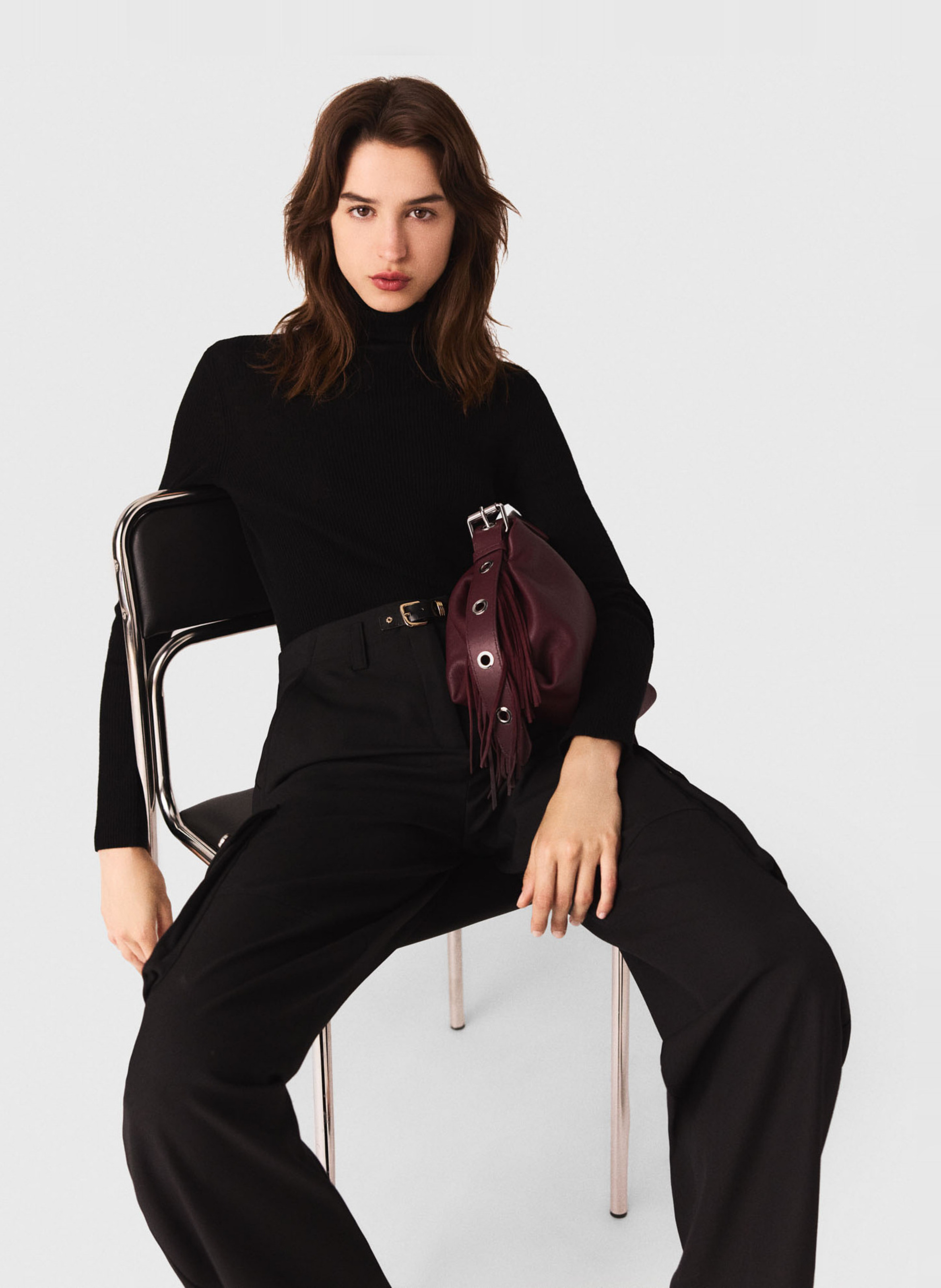 Pull col montant en laine mélangée Noir