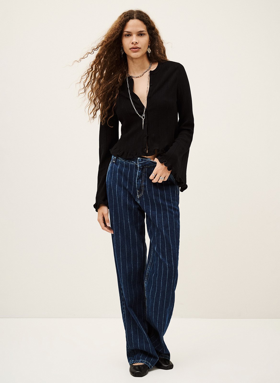 Cardigan droit col rond en coton vitis BA&SH Noir