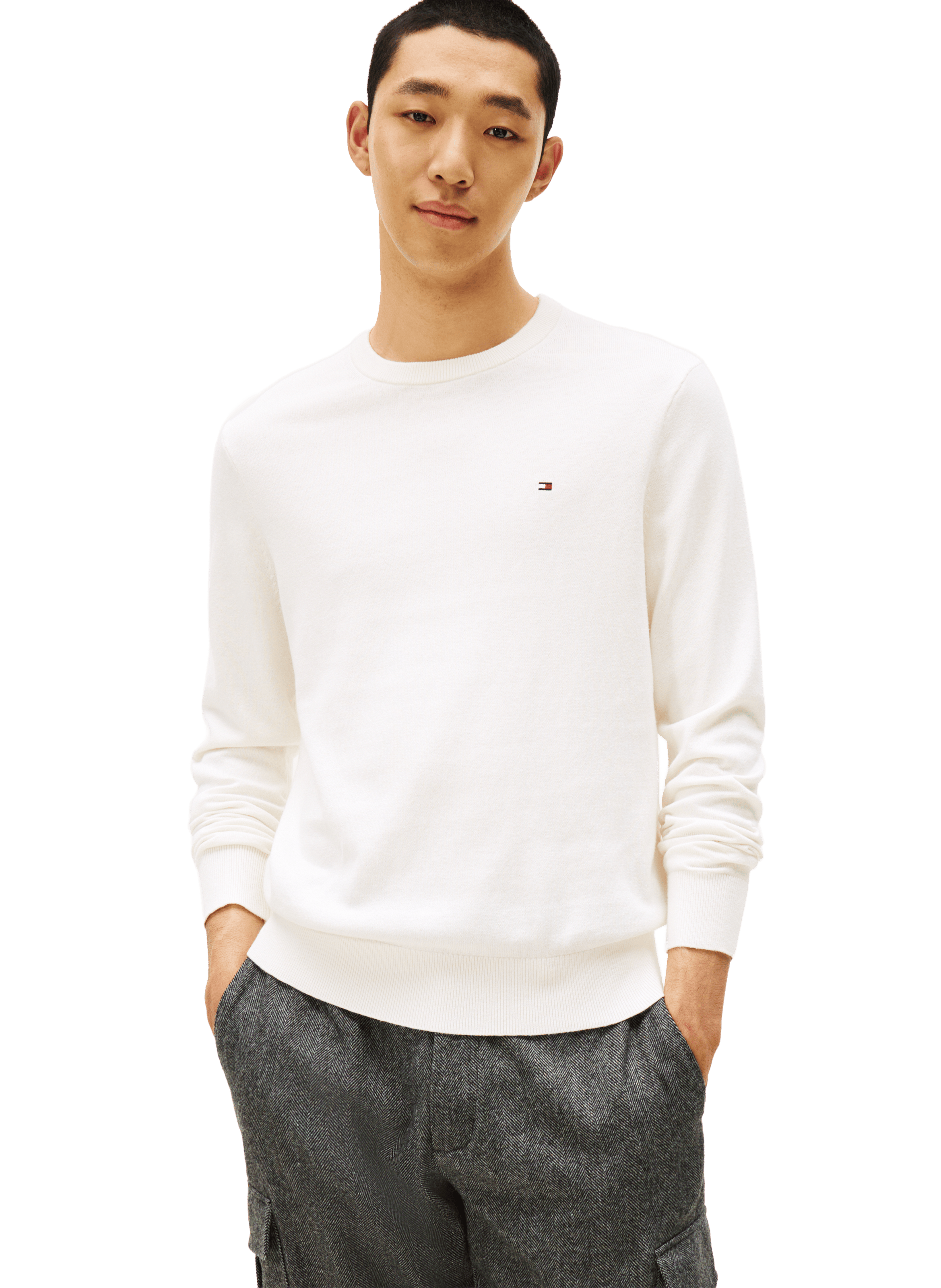 Pull col rond en coton et cachemire TOMMY HILFIGER Beige