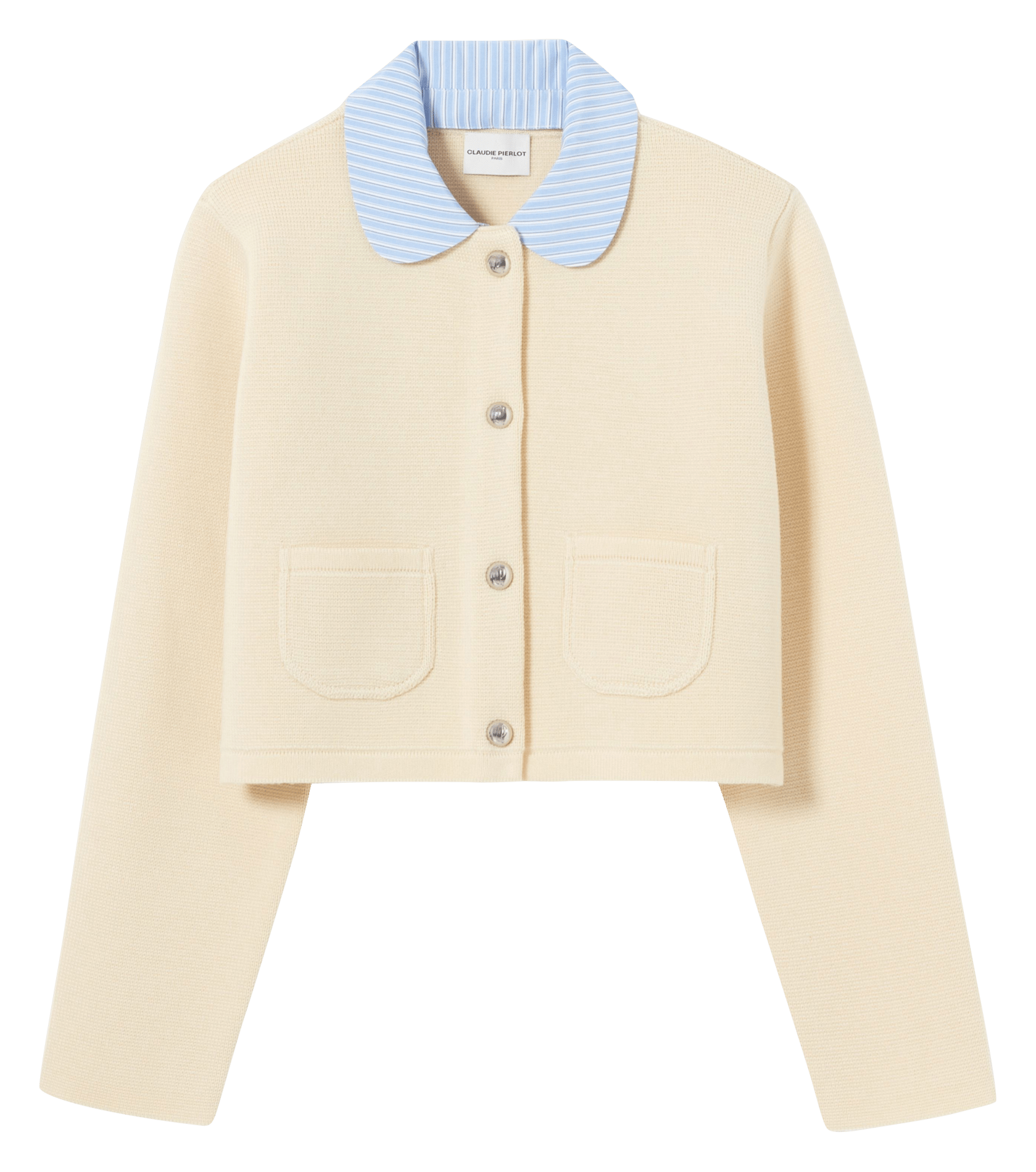 Cardigan court uni à col rayé CLAUDIE PIERLOT Beige