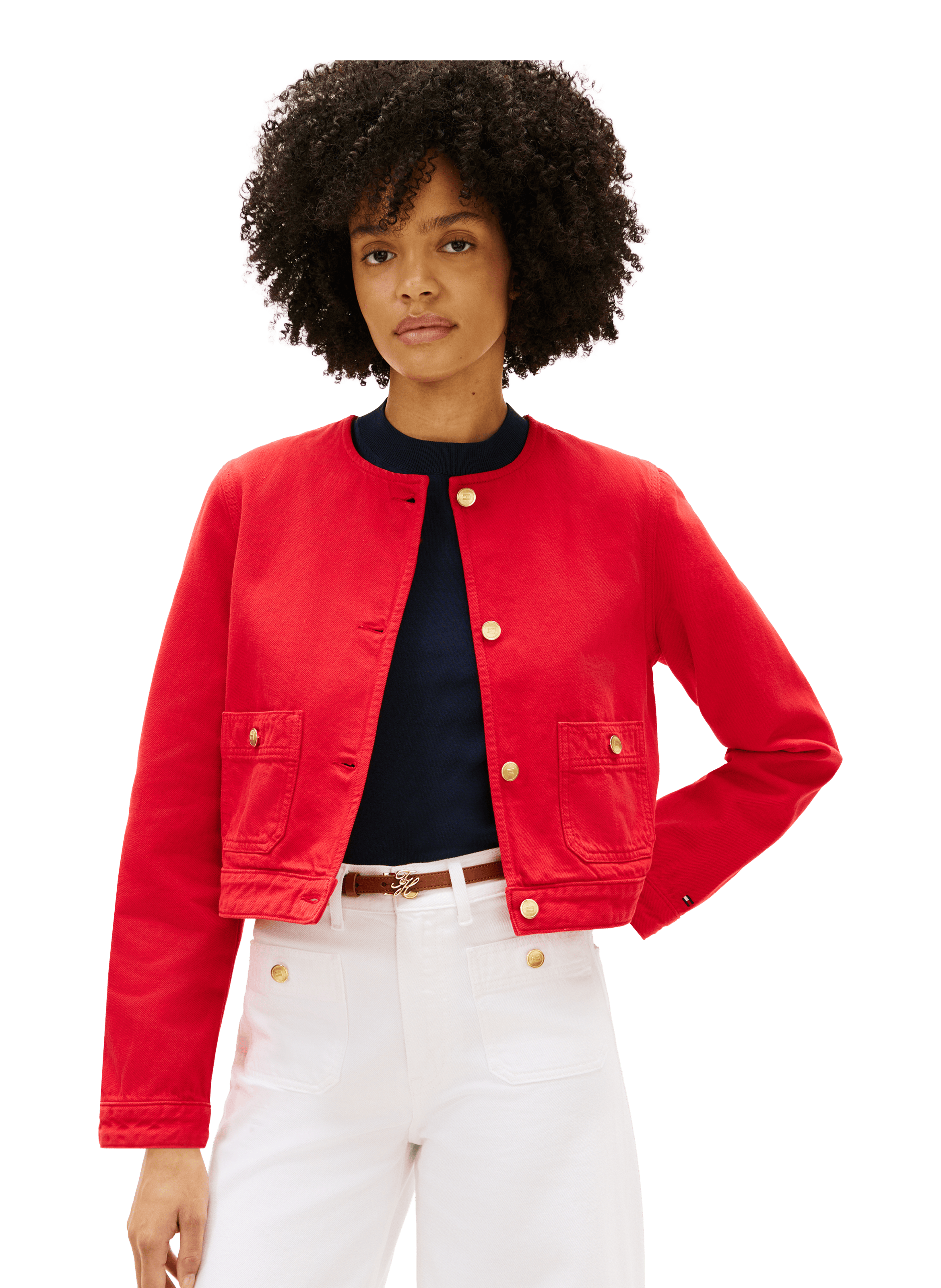 Cotton denim straight jacket TOMMY HILFIGER Red