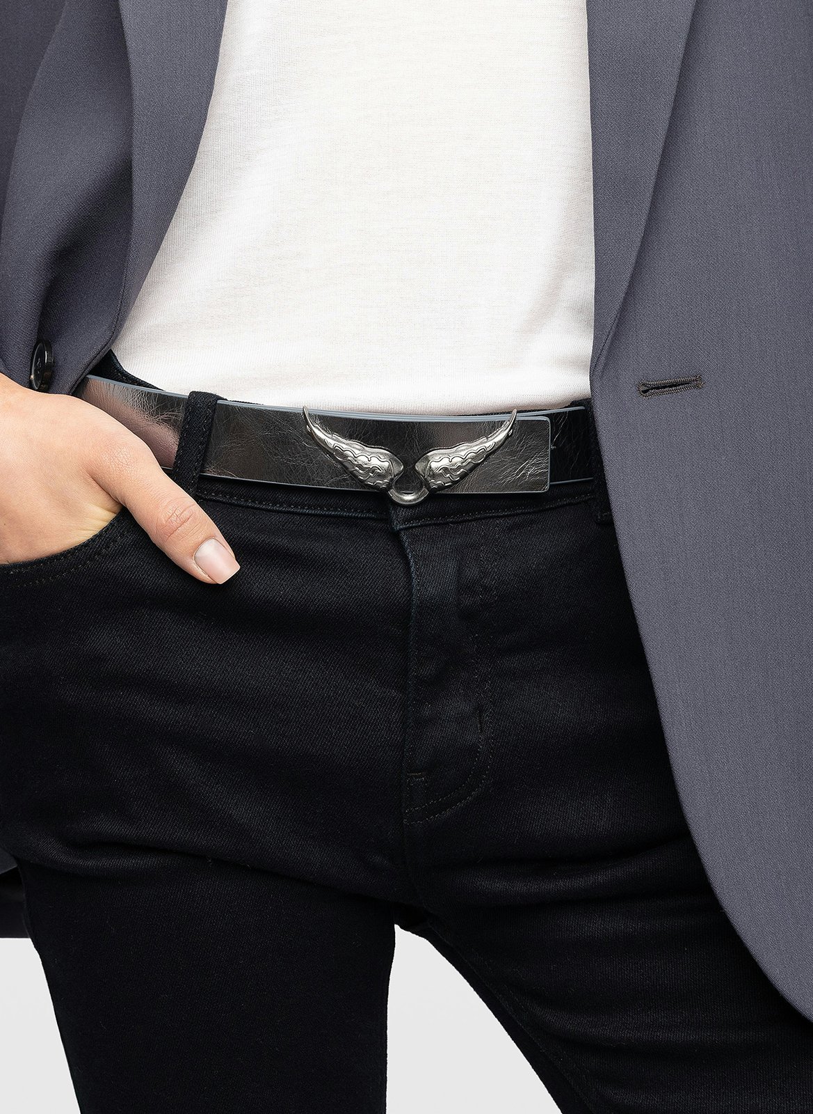 Ceinture réversible en cuir rock ZADIG&VOLTAIRE Gris