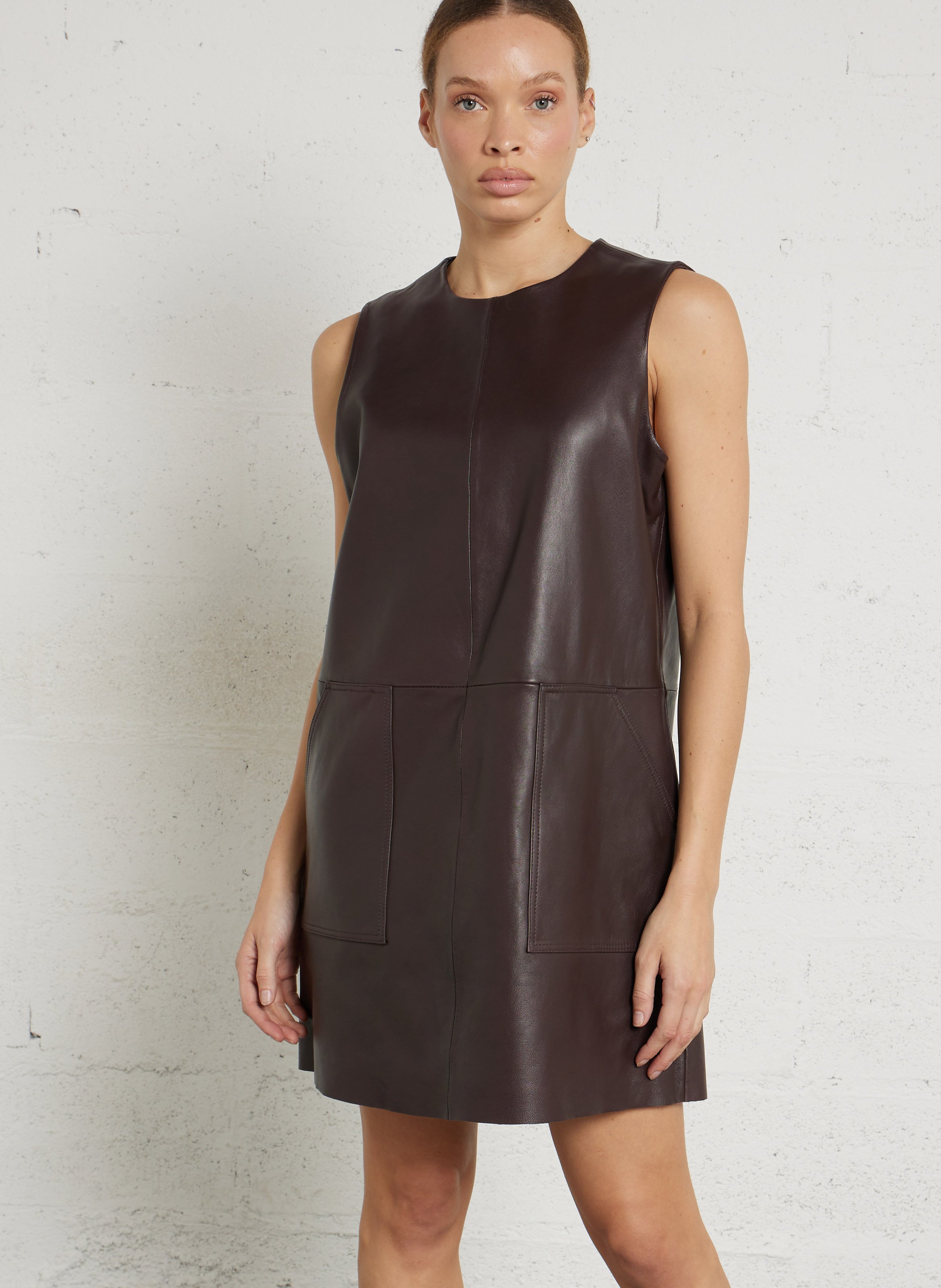 Robe courte col rond en cuir brume MAISON 123 Rouge