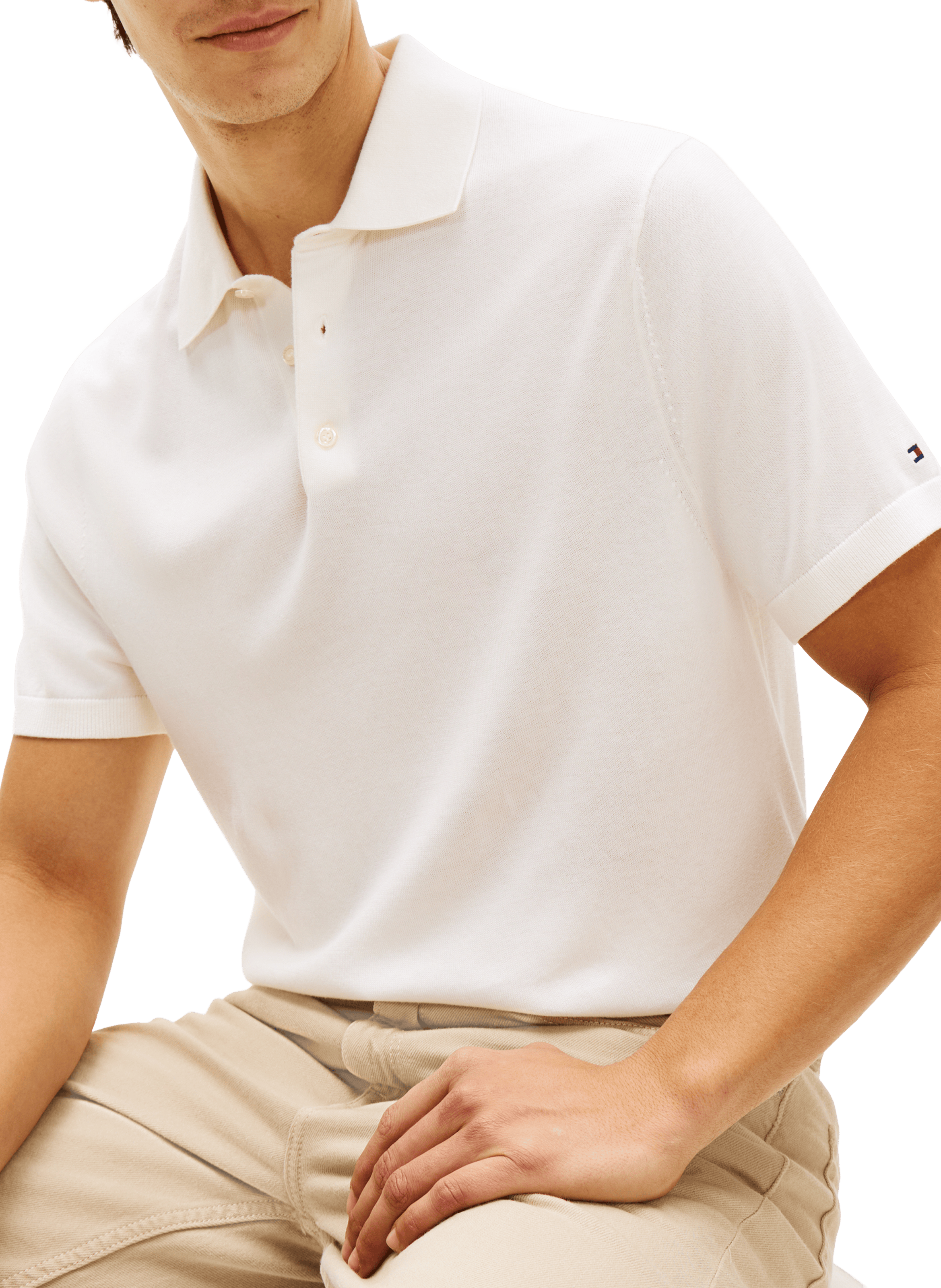 Solid color blended cotton polo TOMMY HILFIGER Beige