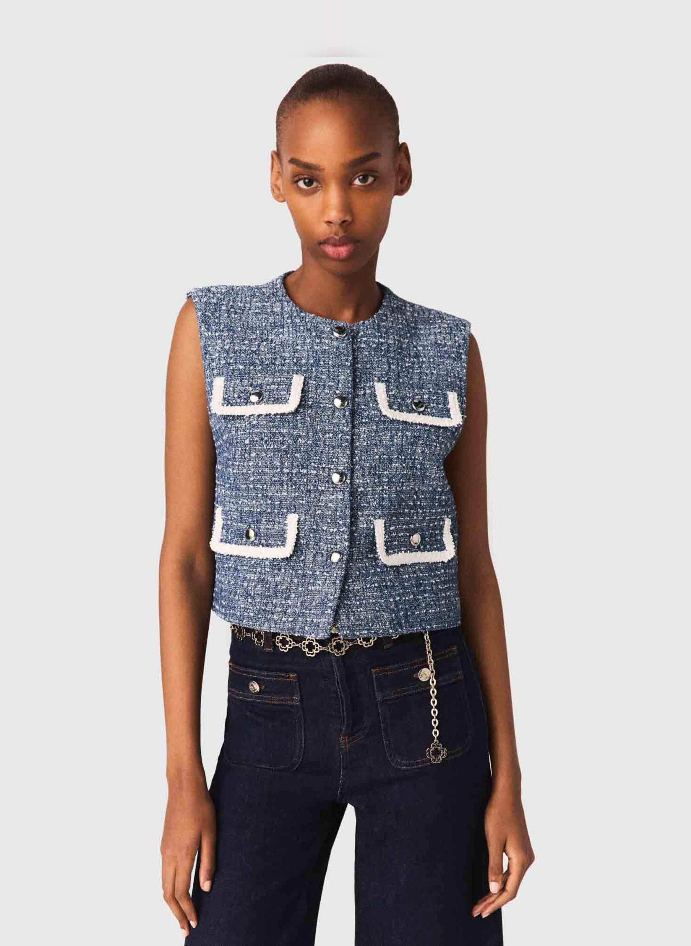 Gilet droit en coton mélangé MAJE Bleu