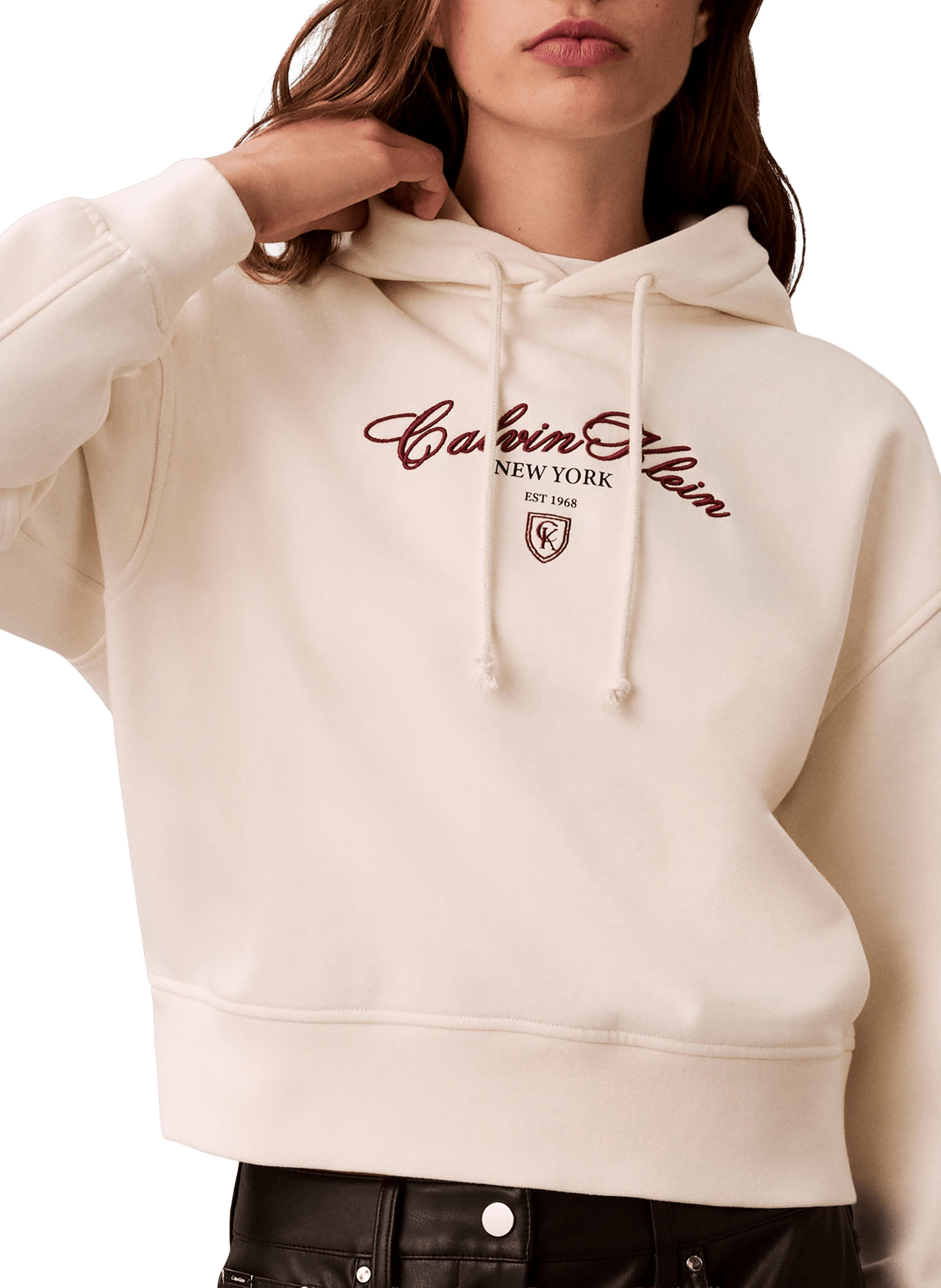 Sweat court brodé en coton mélangé CALVIN KLEIN Beige