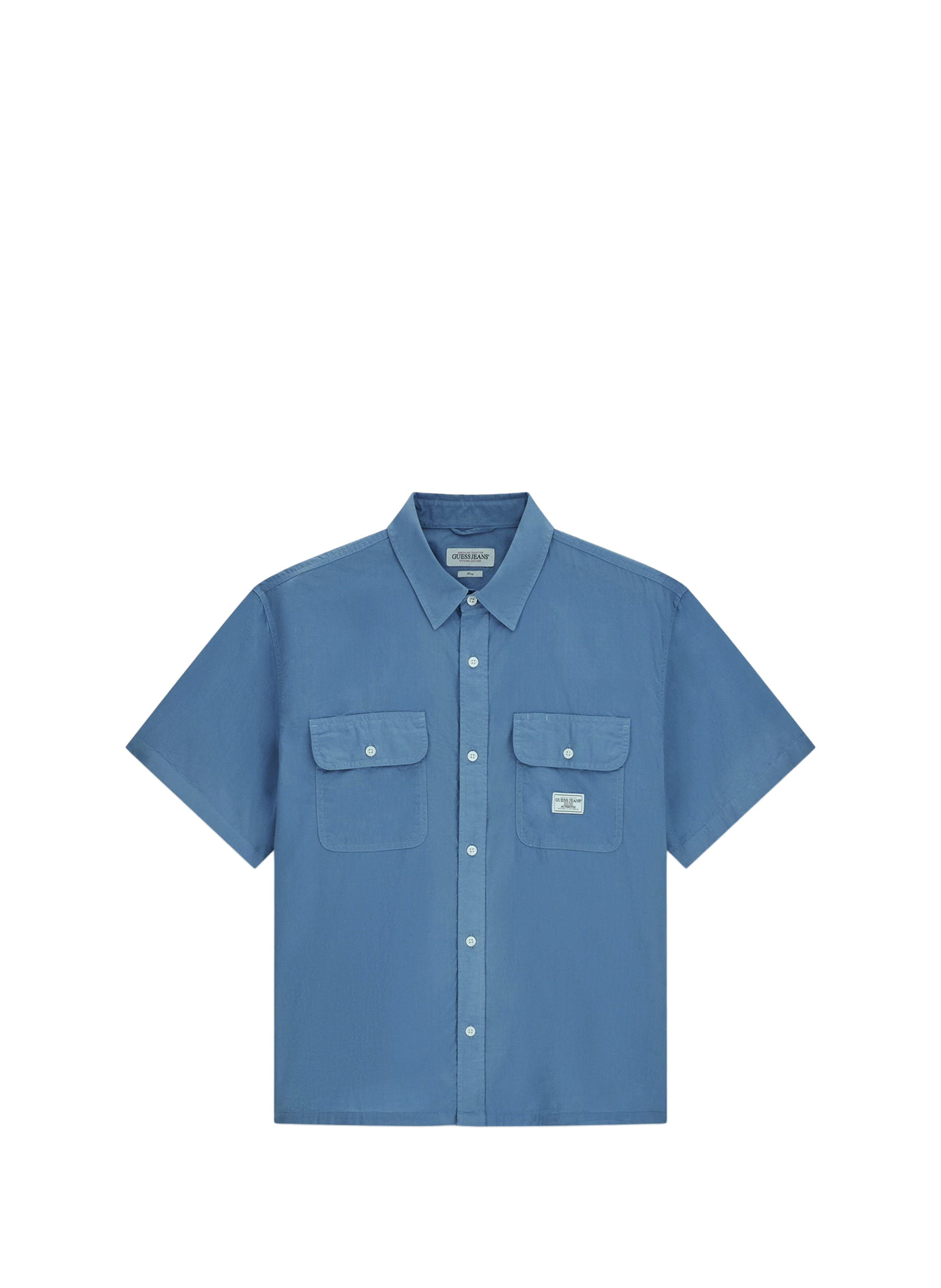 Short-sleeved straight cotton shirt GUESS Blue
