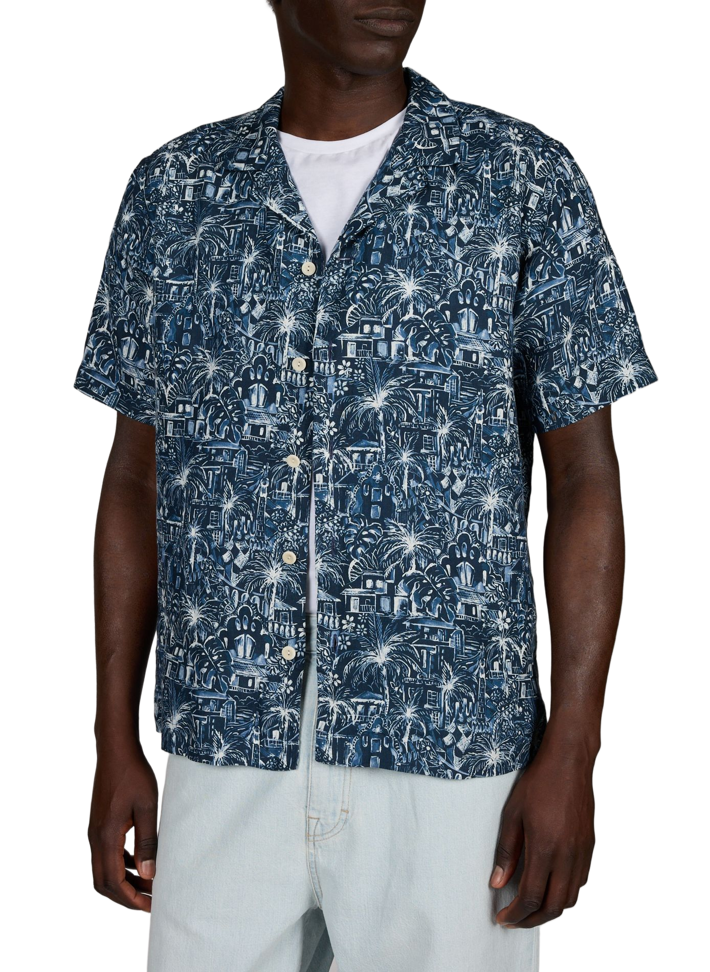 Bedrucktes Leinenhemd ETON Blau