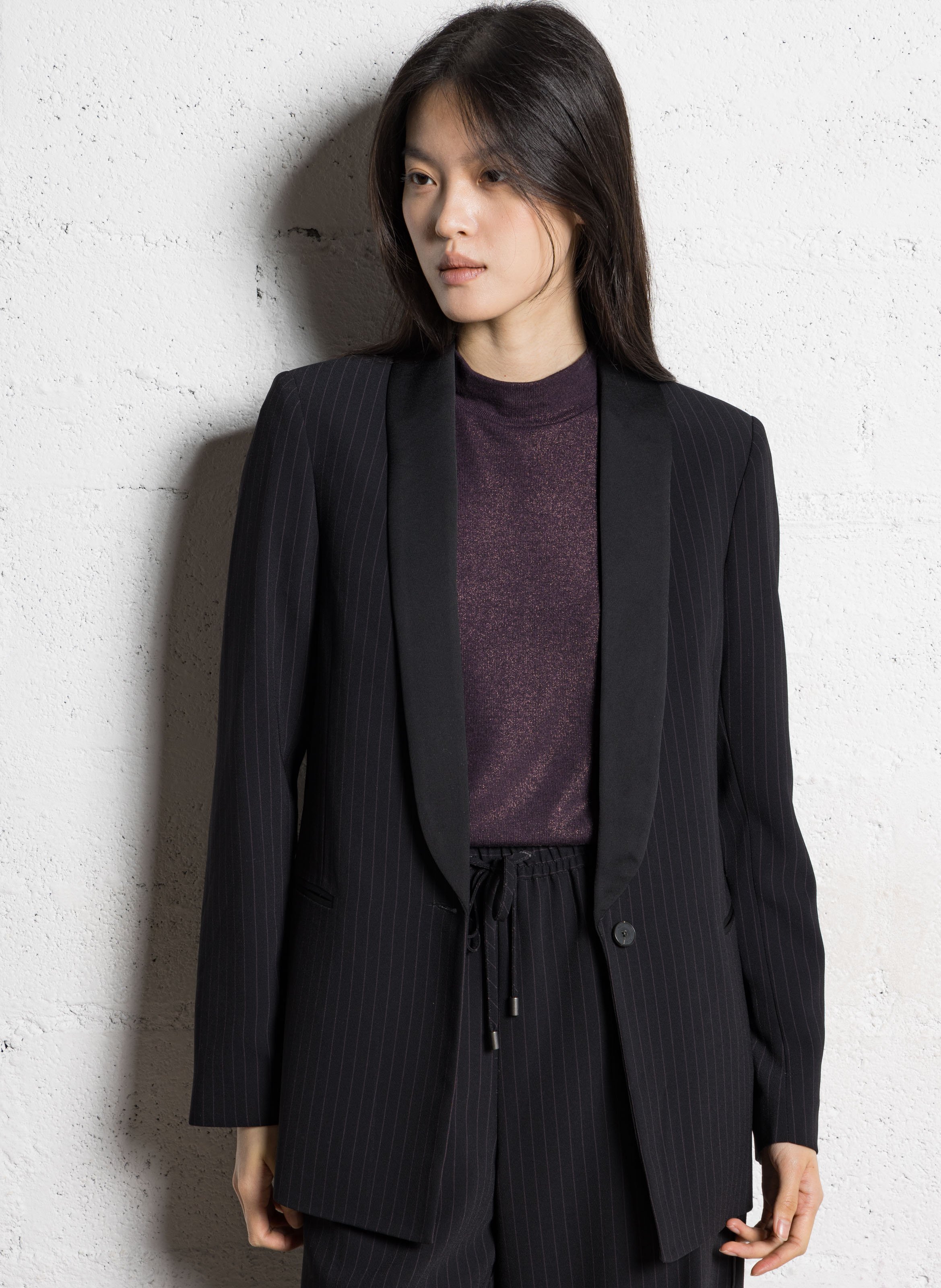 Veste droite col châle à rayures IKKS Noir