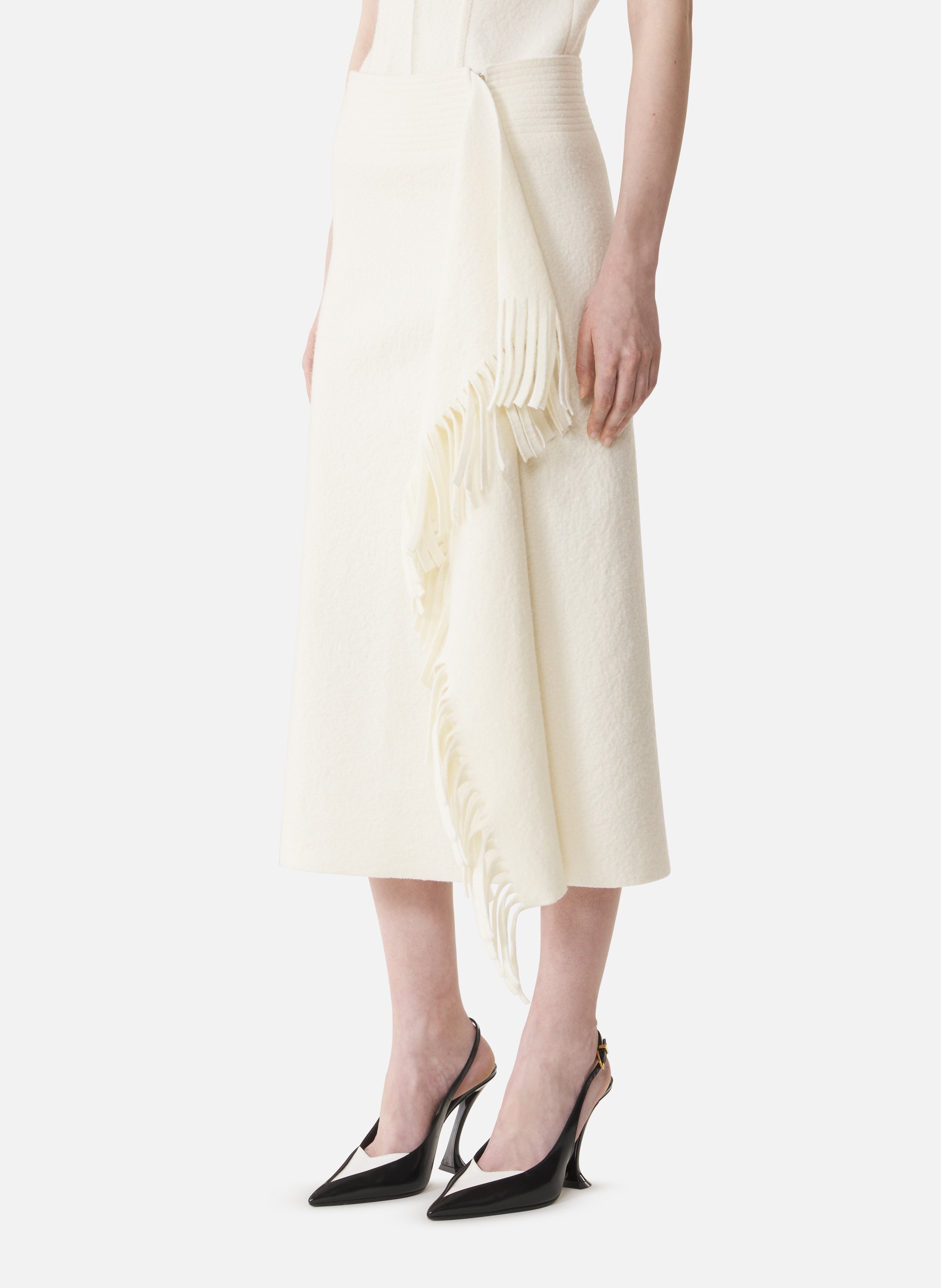 Jupe à franges en maille de coton LANVIN Blanc
