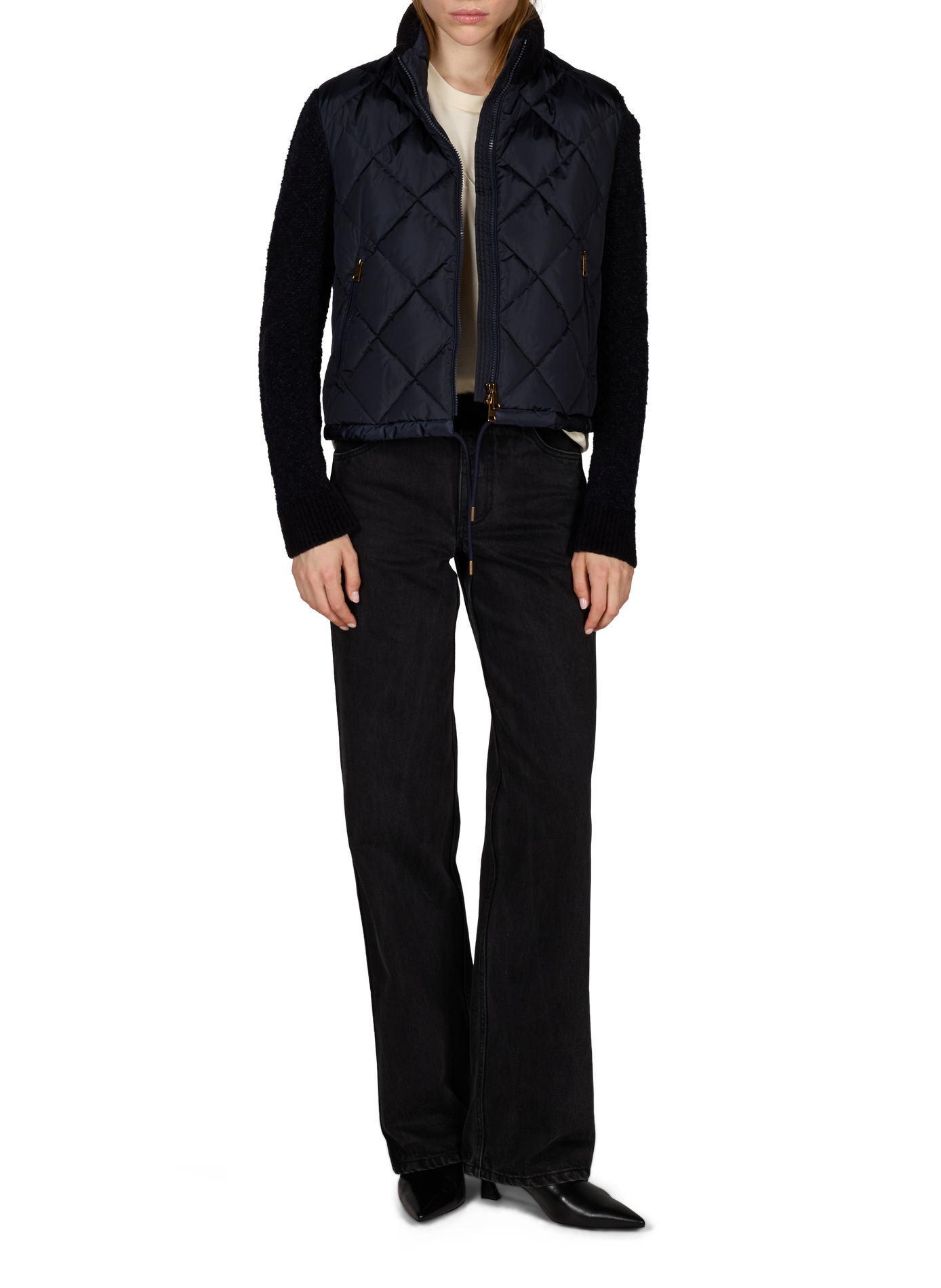 Quilted cardigan with textured collar and sleeves MONCLER Blue