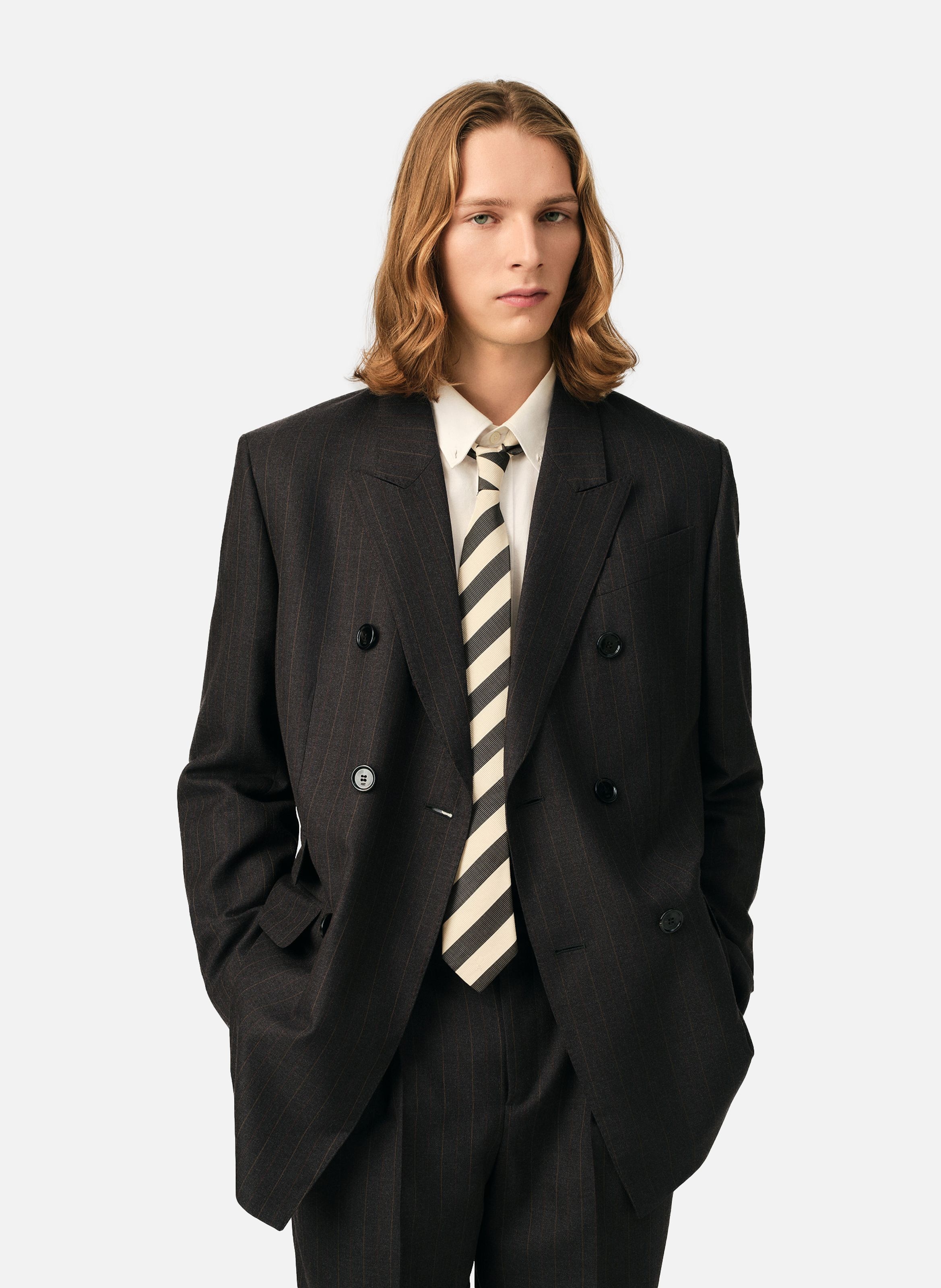 Veste rayée double boutonnage en laine AMI PARIS Gris