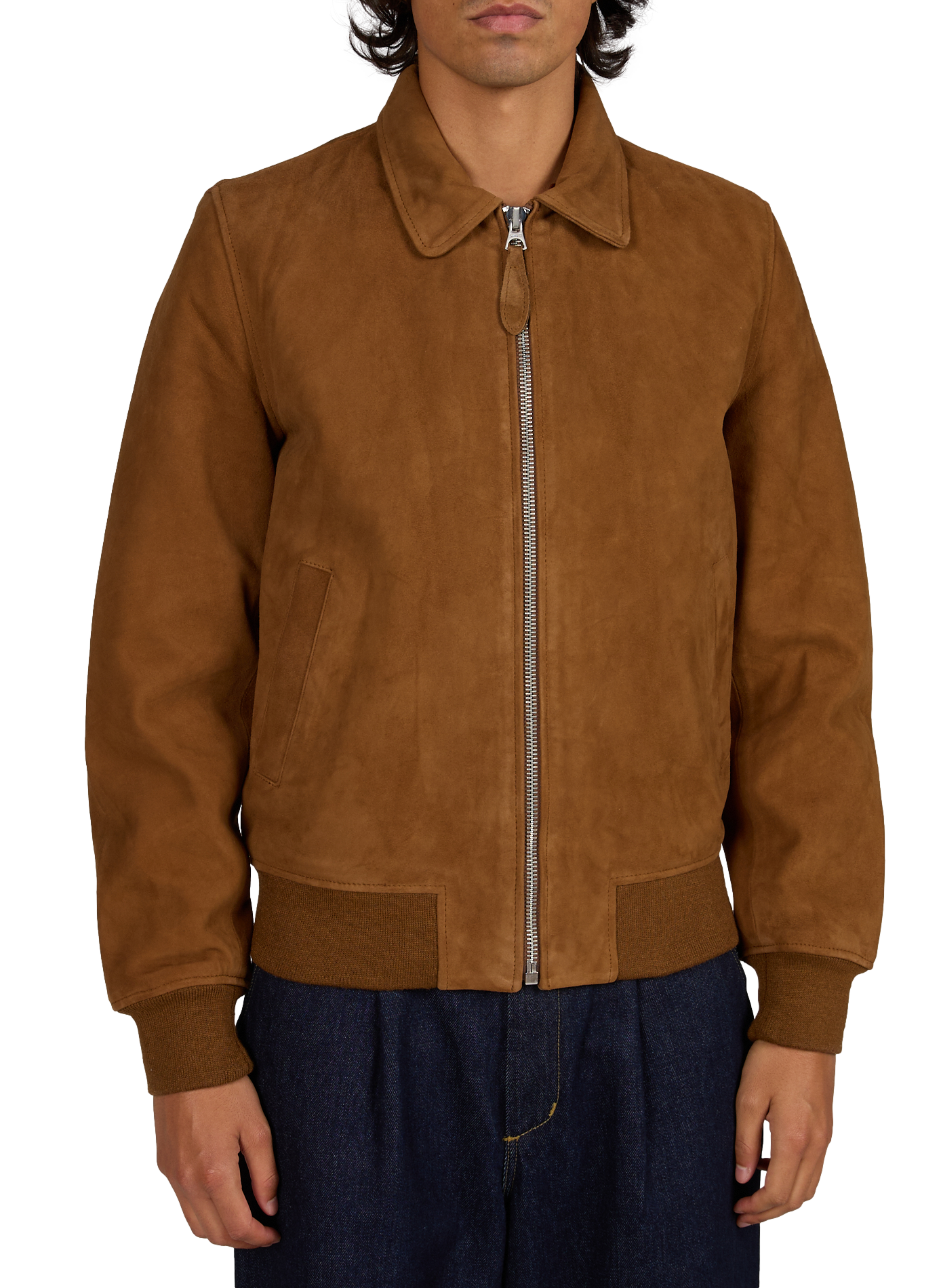 Blouson droit en cuir suédé SCHOTT Marron