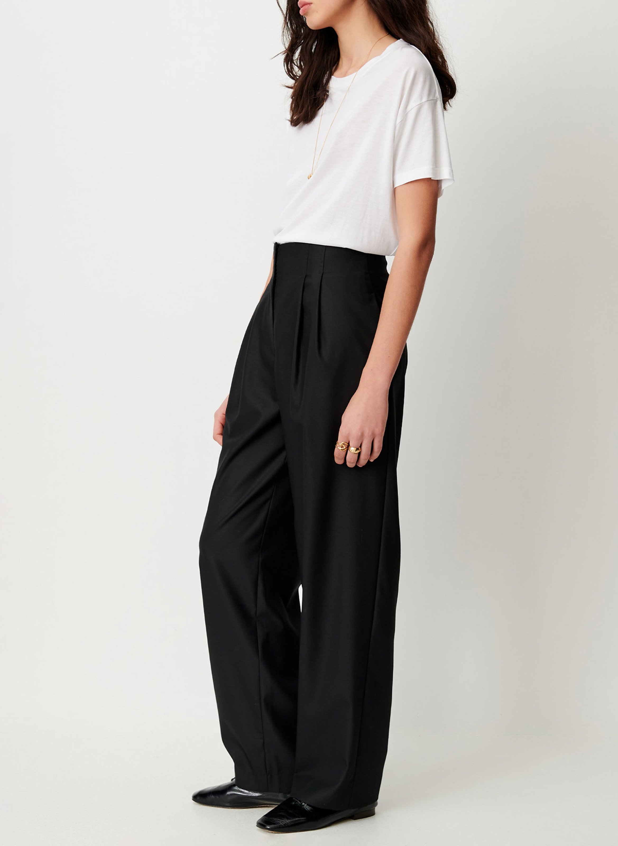 Pantalon droit taille haute à pinces bodam SESSUN Noir