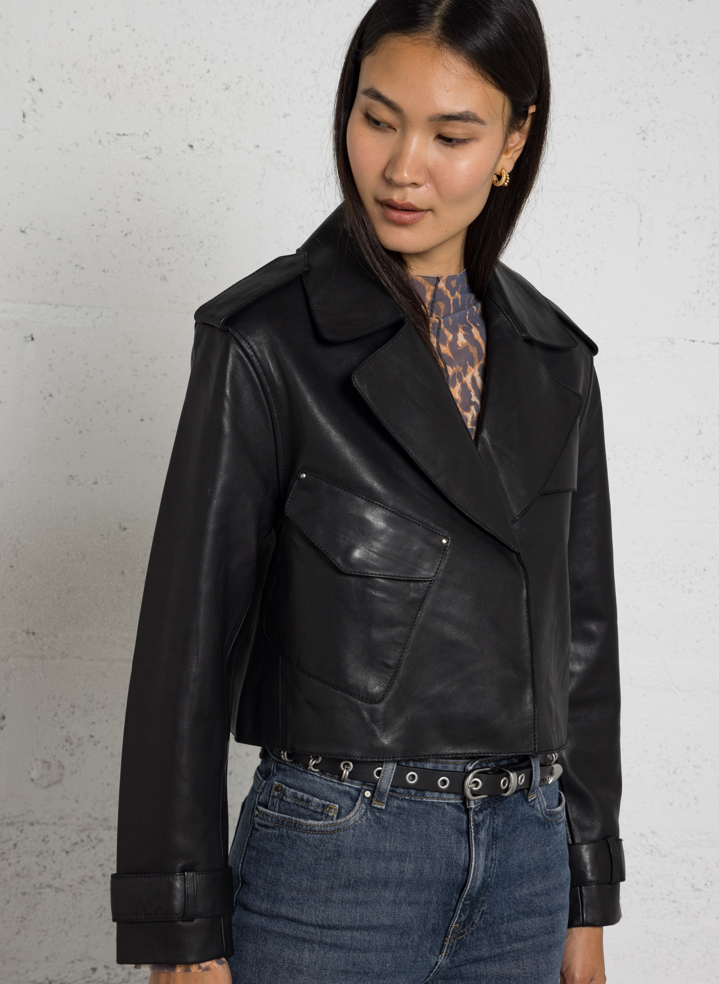 Veste oversize en cuir IKKS Noir