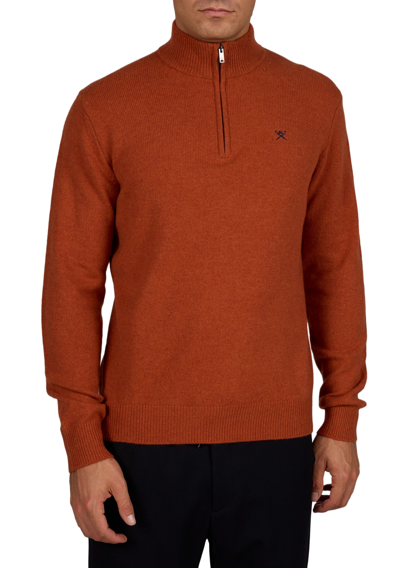 Straight-fit zip-up high-neck wool jumper HACKETT Orange