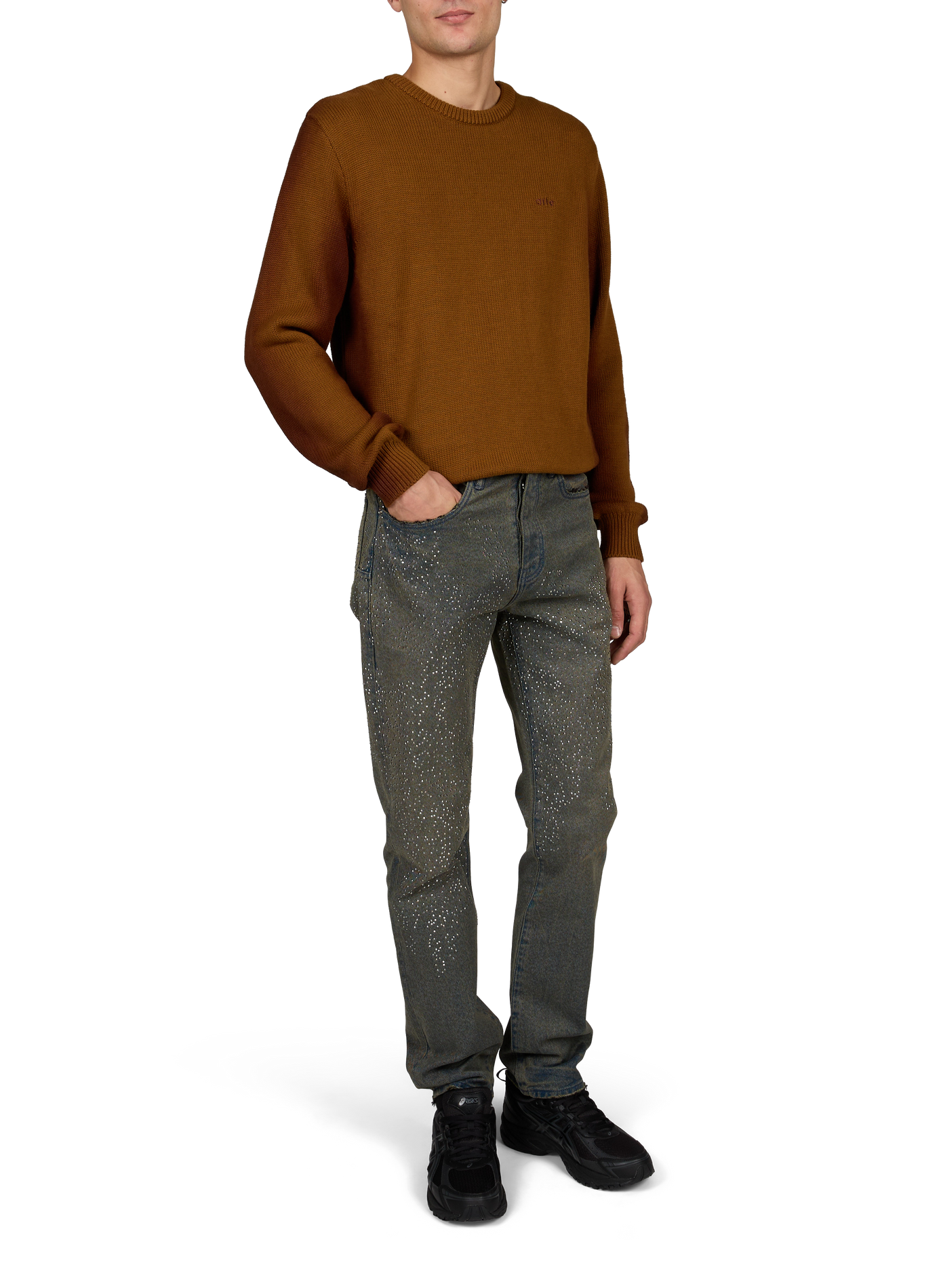 Ruime washed-look trui met ronde hals ARTE ANTWERP Bruin