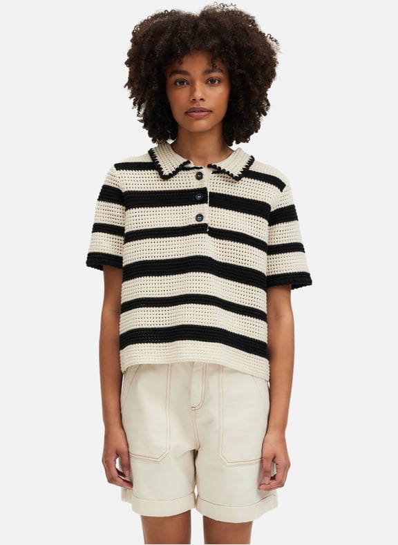 Polo en crochet rayé - jilani Noir by PABLO PABLO Polo en crochet rayé - jilani Noir