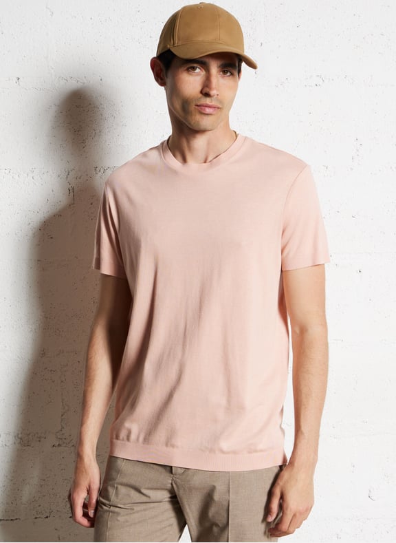 Tee-shirt droit col rond en coton mélangé Rose by IKKS IKKS Tee-shirt droit col rond en coton mélangé Rose