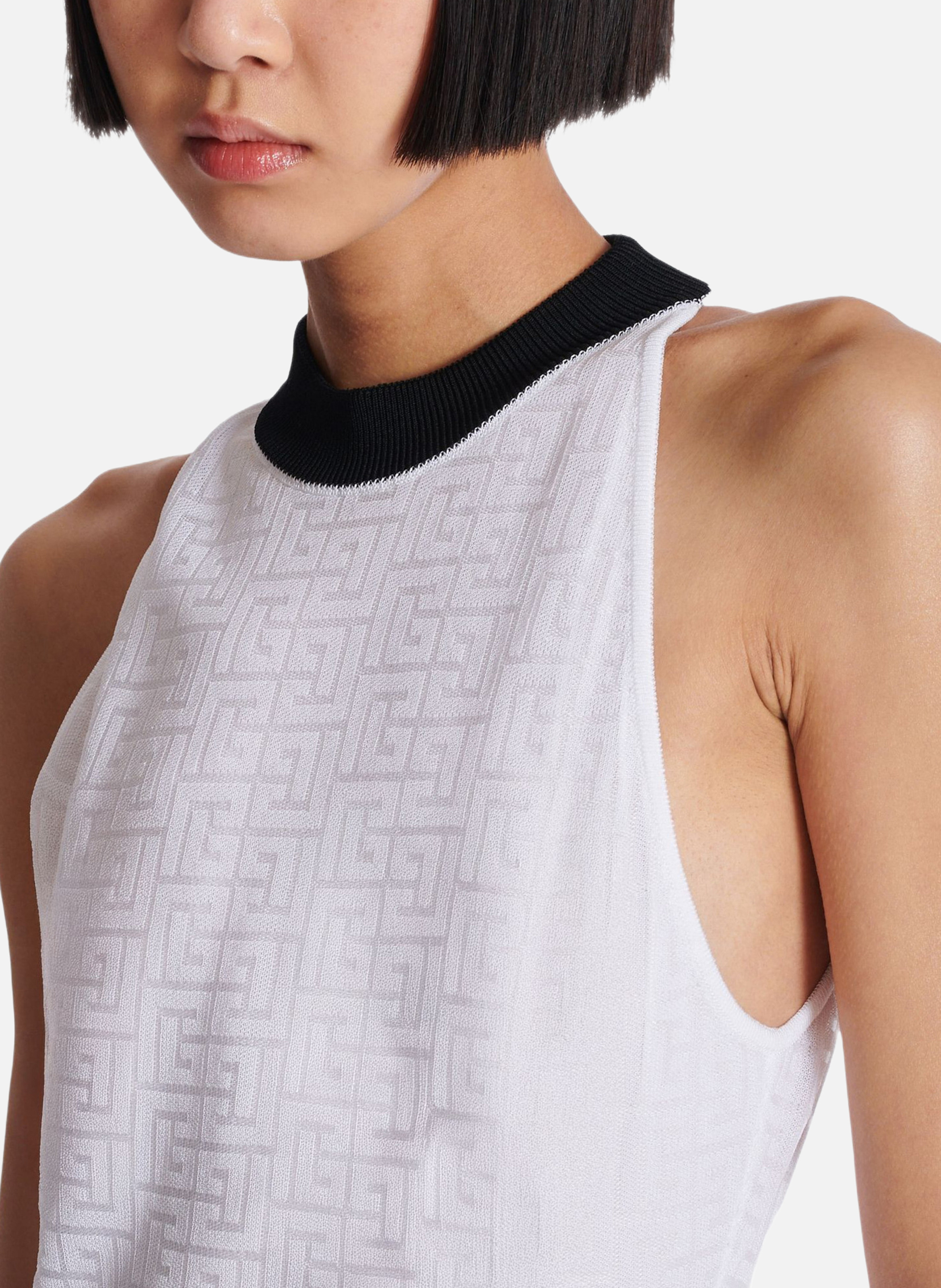 Body bicolore en maille monogrammée BALMAIN Blanc