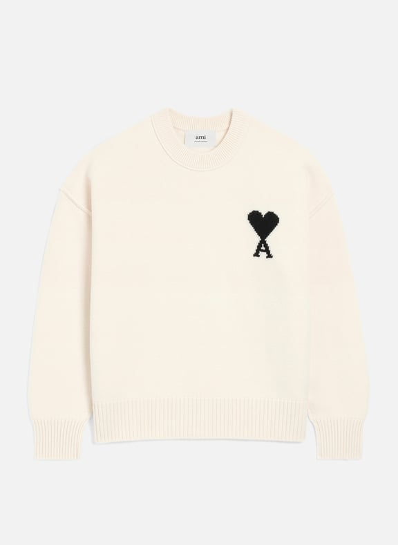 Pull col rond ami de coeur en laine unisexe Blanc by AMI PARIS AMI PARIS Pull col rond ami de coeur en laine unisexe Blanc