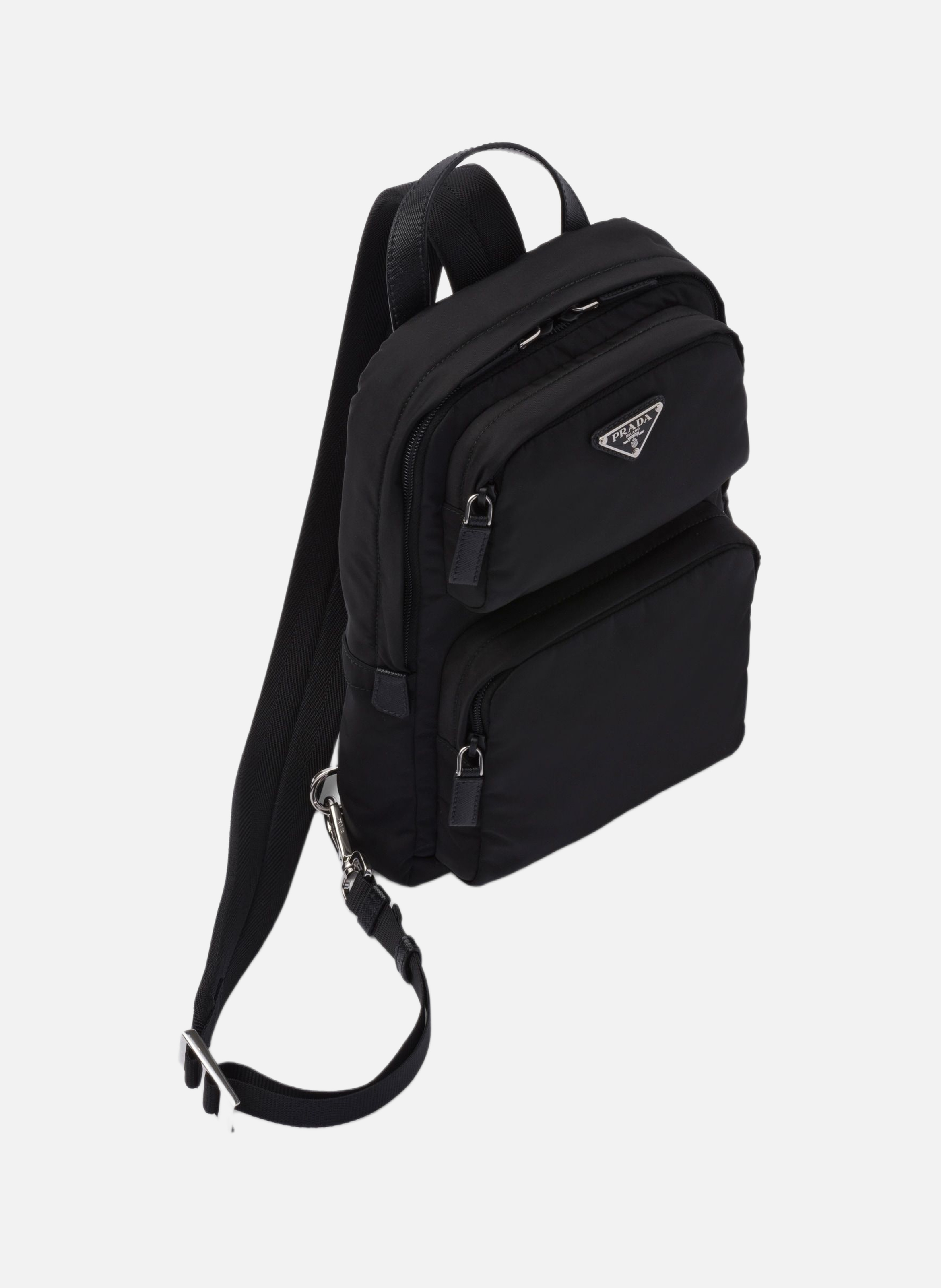 Sac à dos en re-nylon et cuir saffiano PRADA Noir