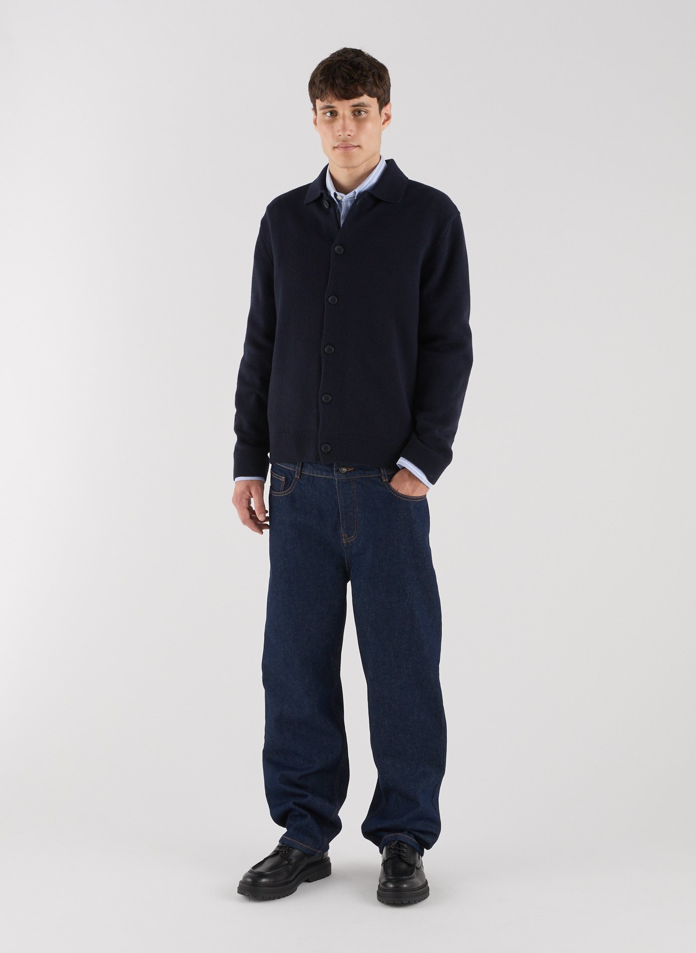 Wool polo collar cardigan SAISON 1865 Blue