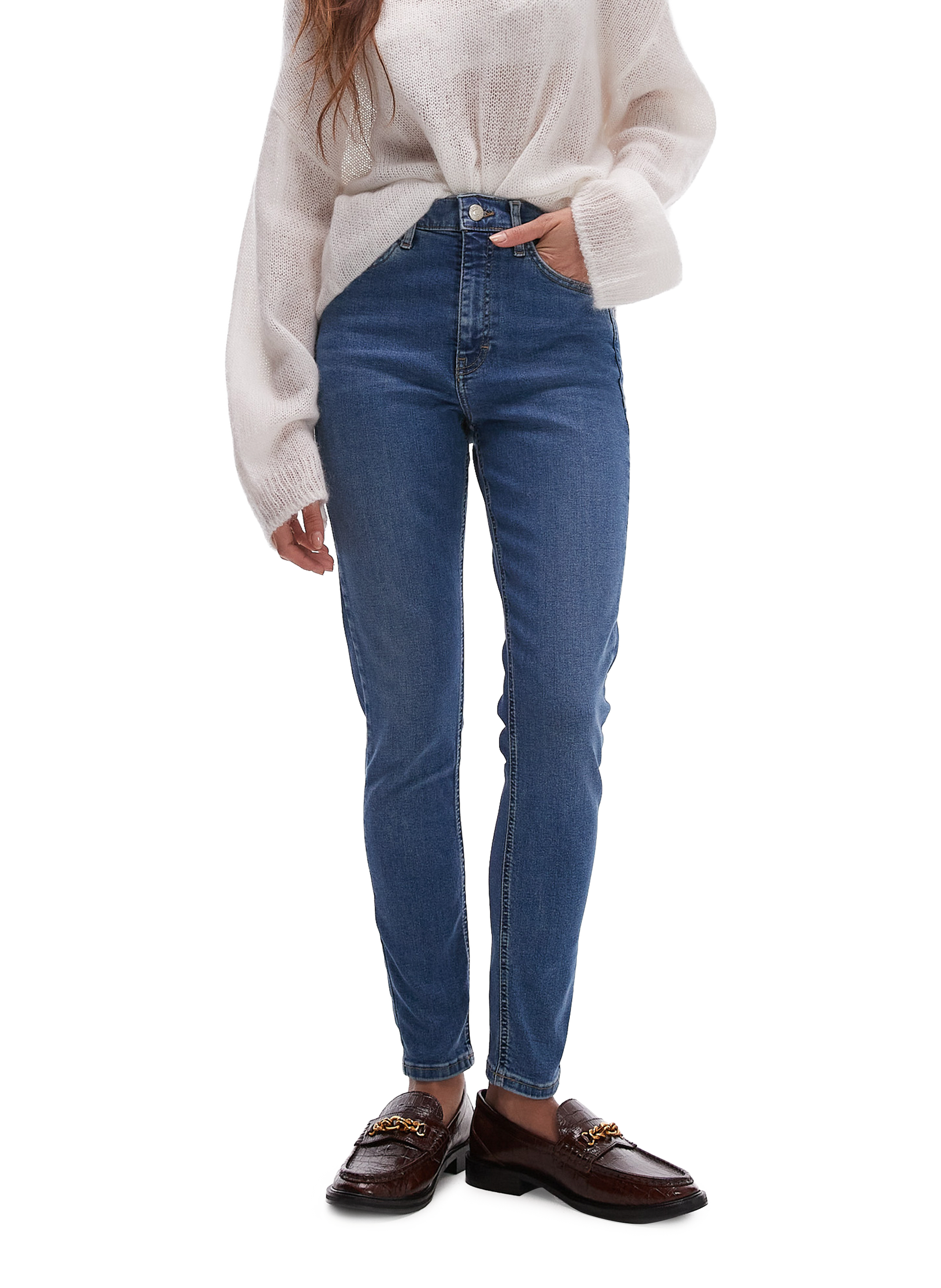 TOPSHOP Cotton-blend slim-fit jeans Blue
