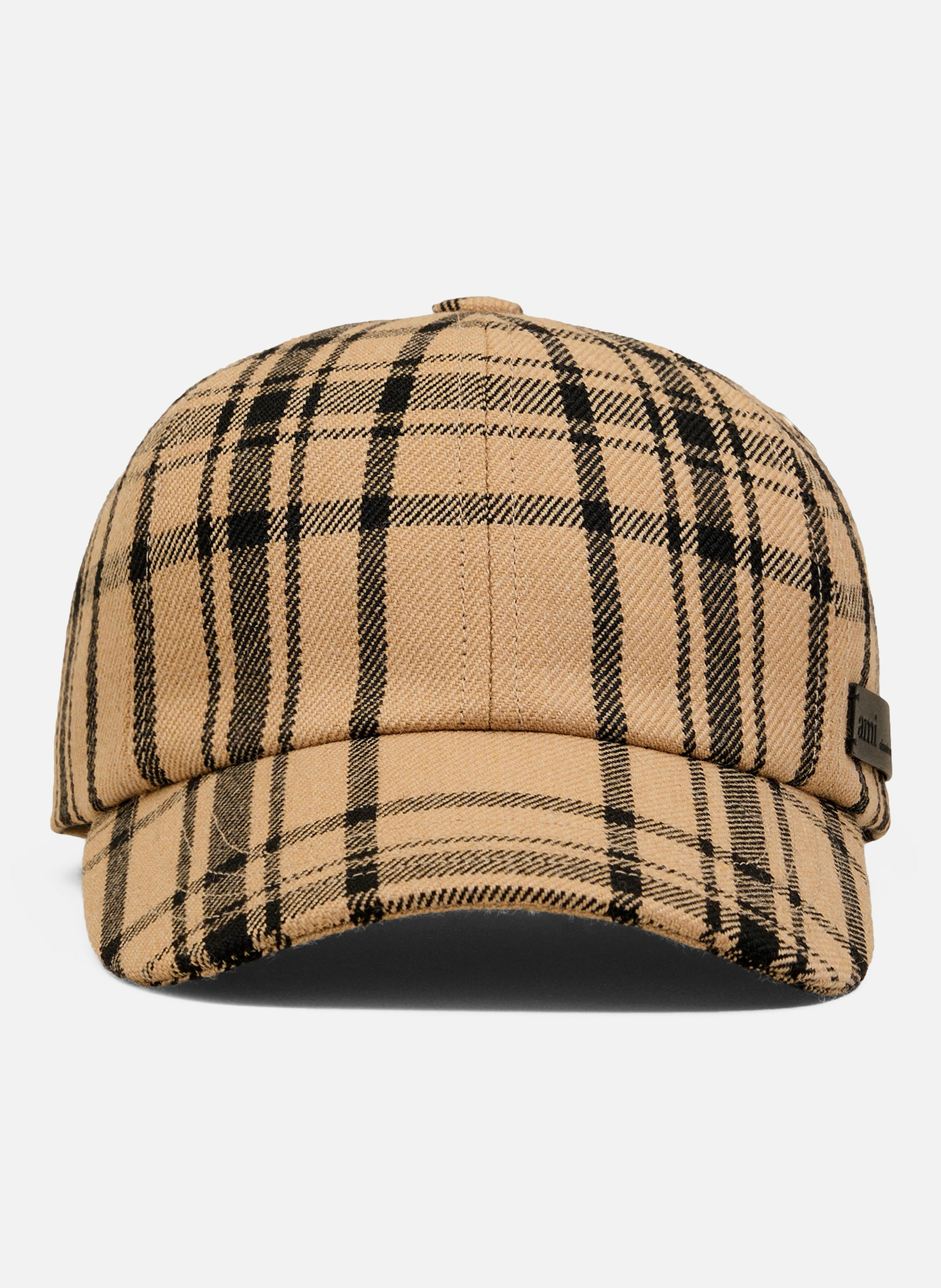 Casquette a carreaux en laine unisexe AMI PARIS Marron