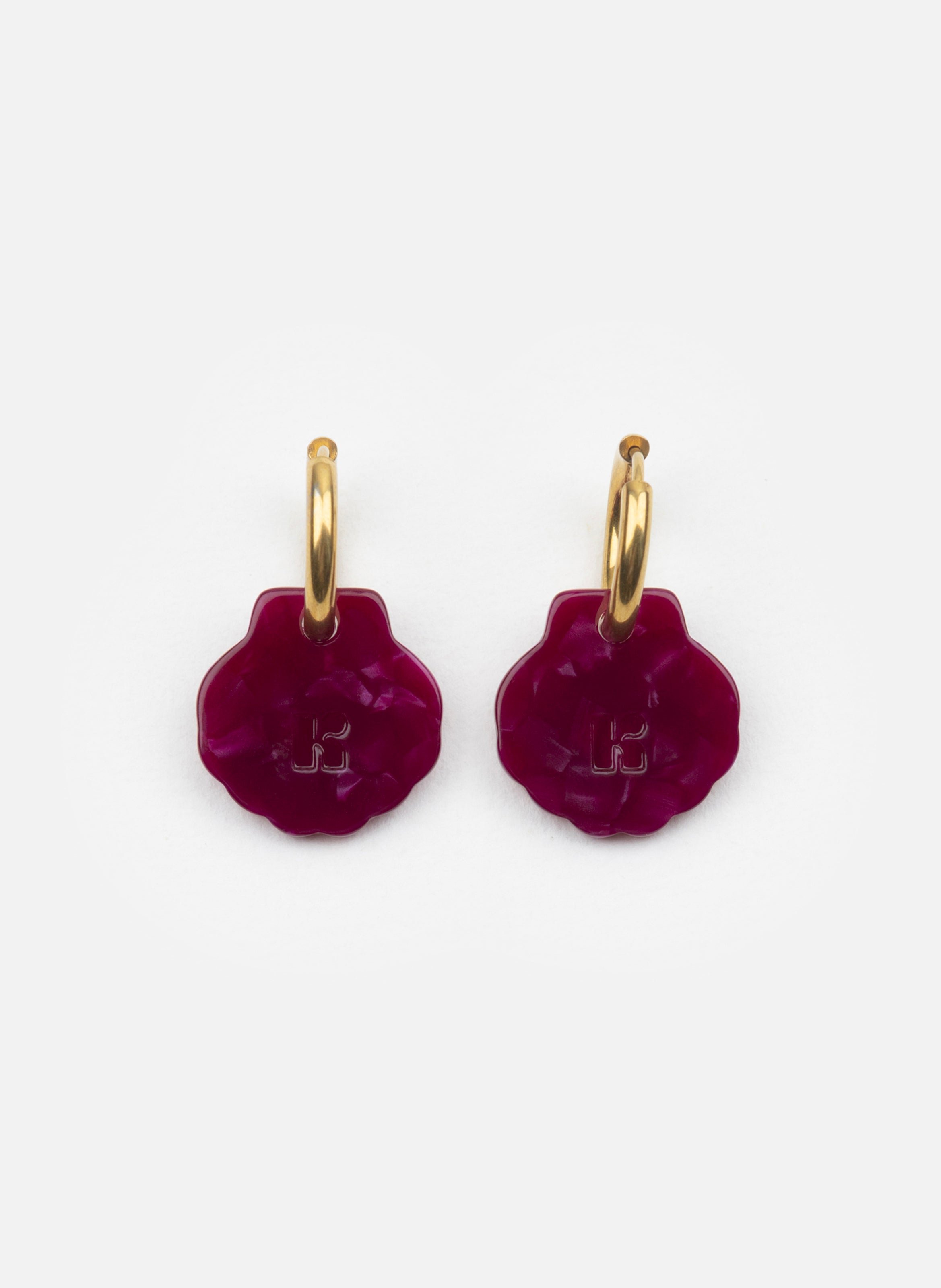 Boucles d'oreilles baby mermaid avec anneaux en acier inoxydable doré KURAGE GINZA Rouge