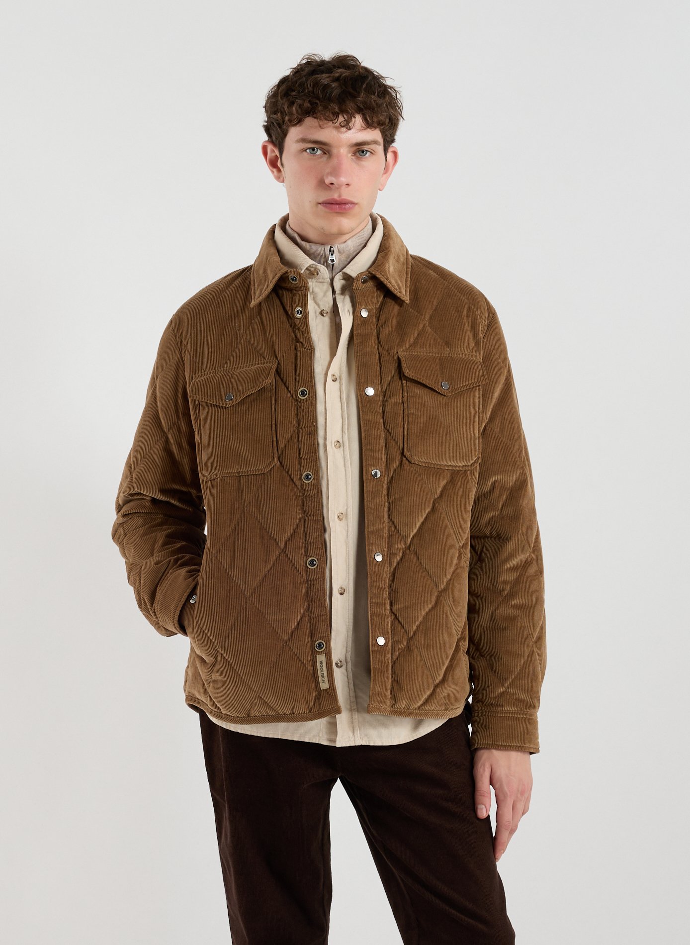 WOOLRICH Classic collar cotton overshirt Brown
