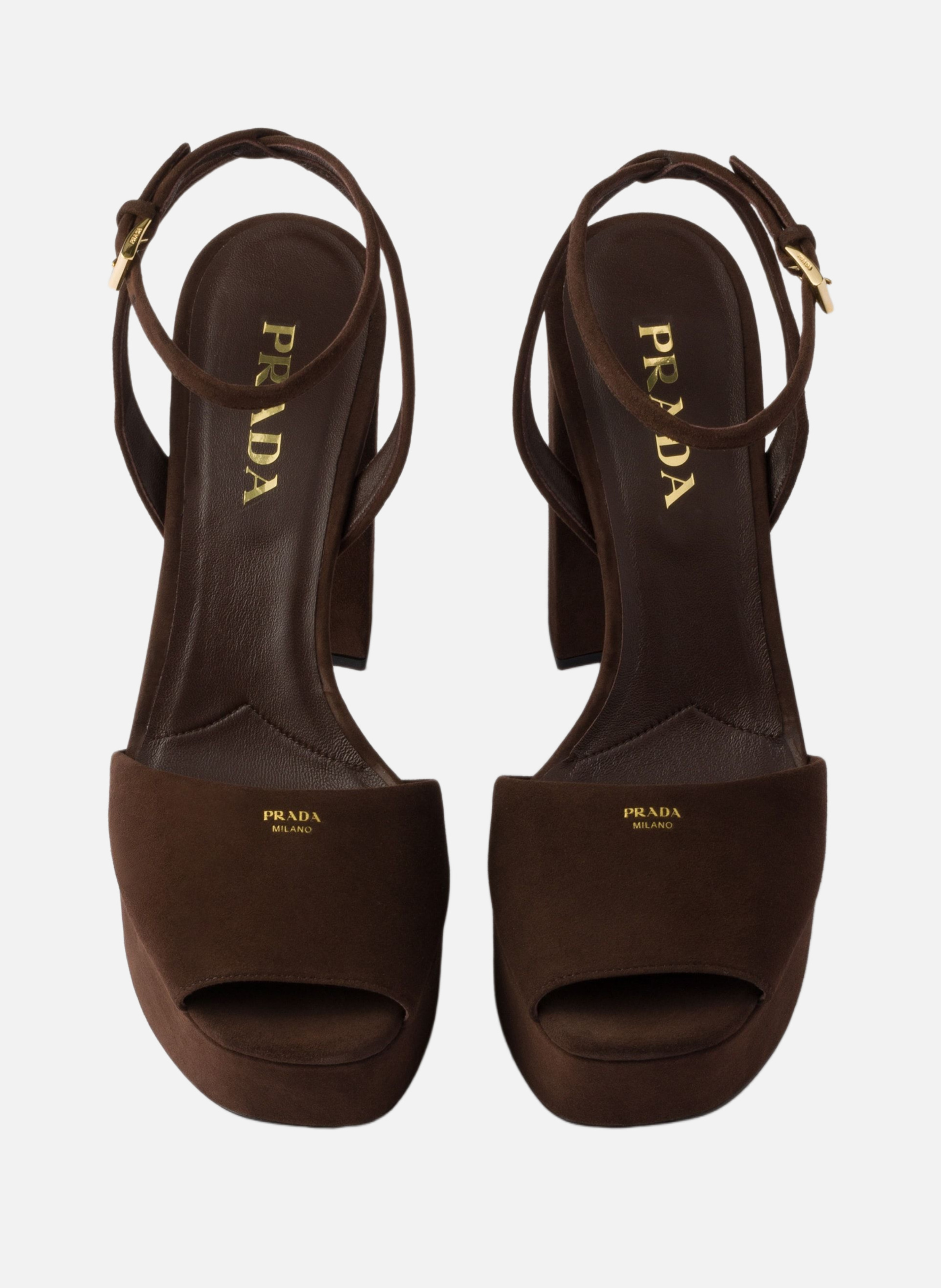 Sandales à plateforme en veau velours PRADA Marron